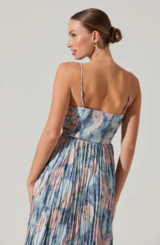 maeve printed pleated midi dress Maeve Pleated Midi Dress: Floral Midi Dress, Sundress, Plisse Dress, Blue  Midi, Green Midi, Summer Dress