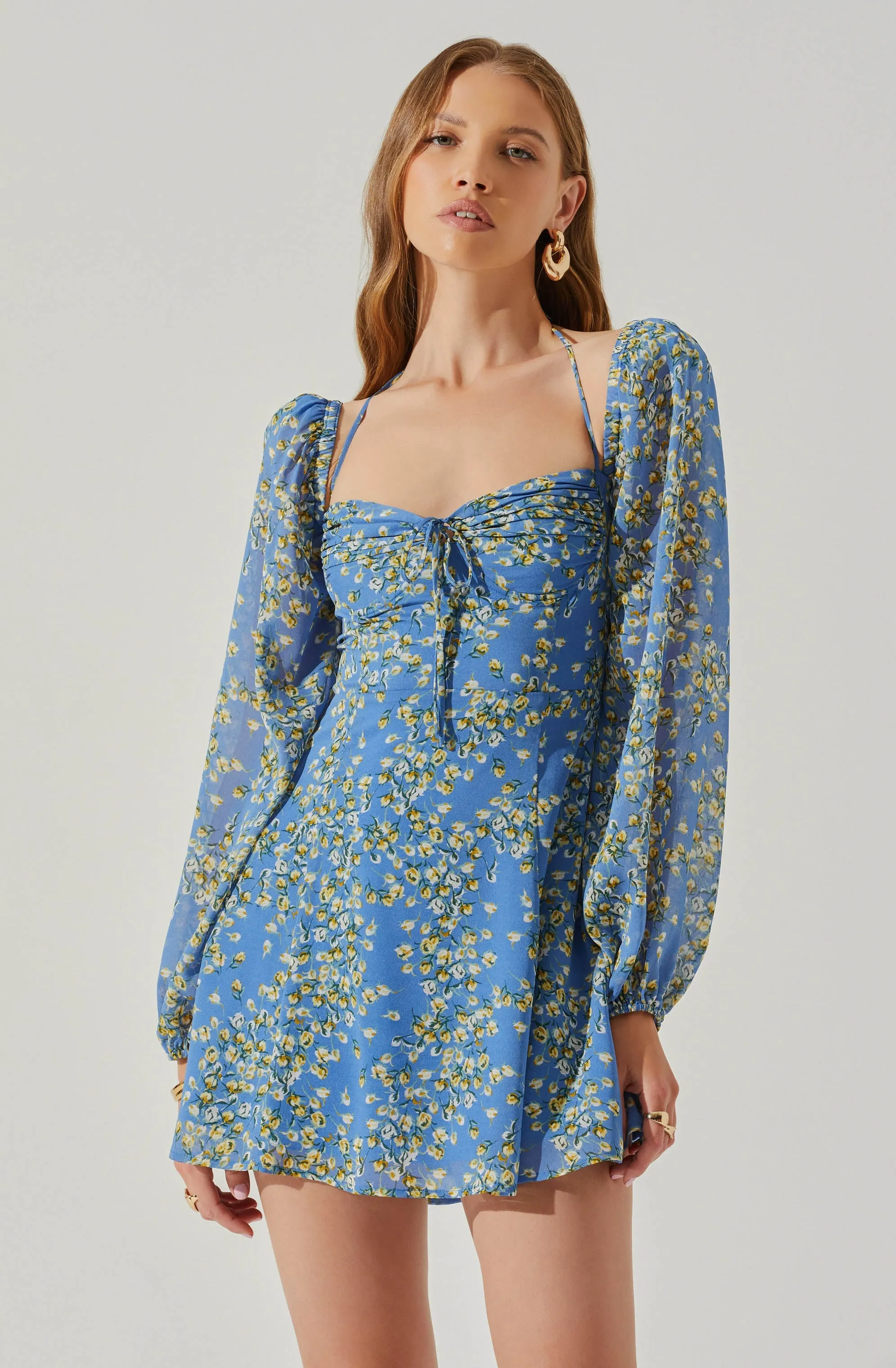 Vivian Floral Halter Long Sleeve Mini Dress sold by Astr product image thumbnail 4