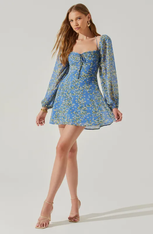 Vivian Floral Halter Long Sleeve Mini Dress sold by Astr