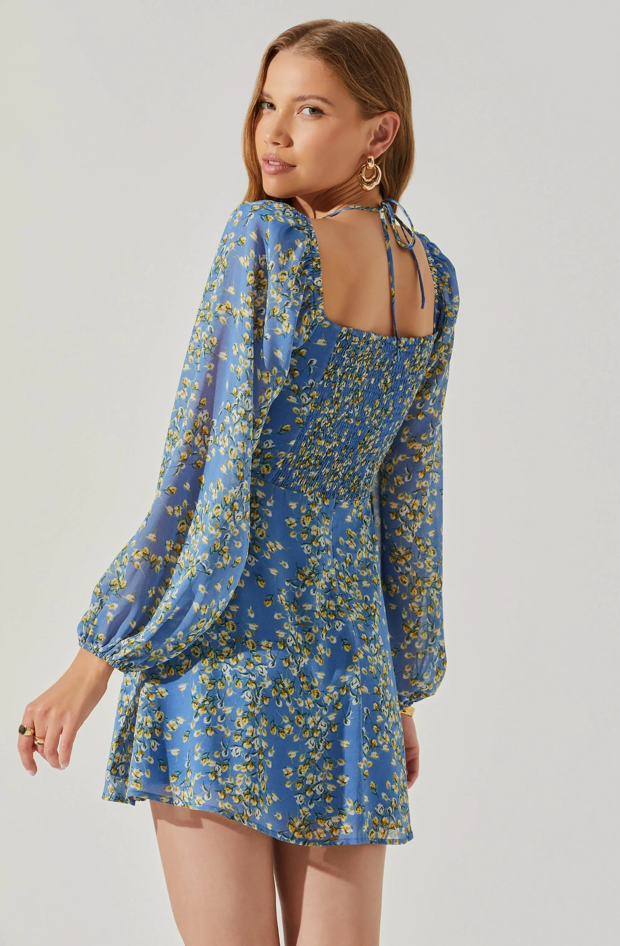 Vivian Floral Halter Long Sleeve Mini Dress sold by Astr product image thumbnail 5