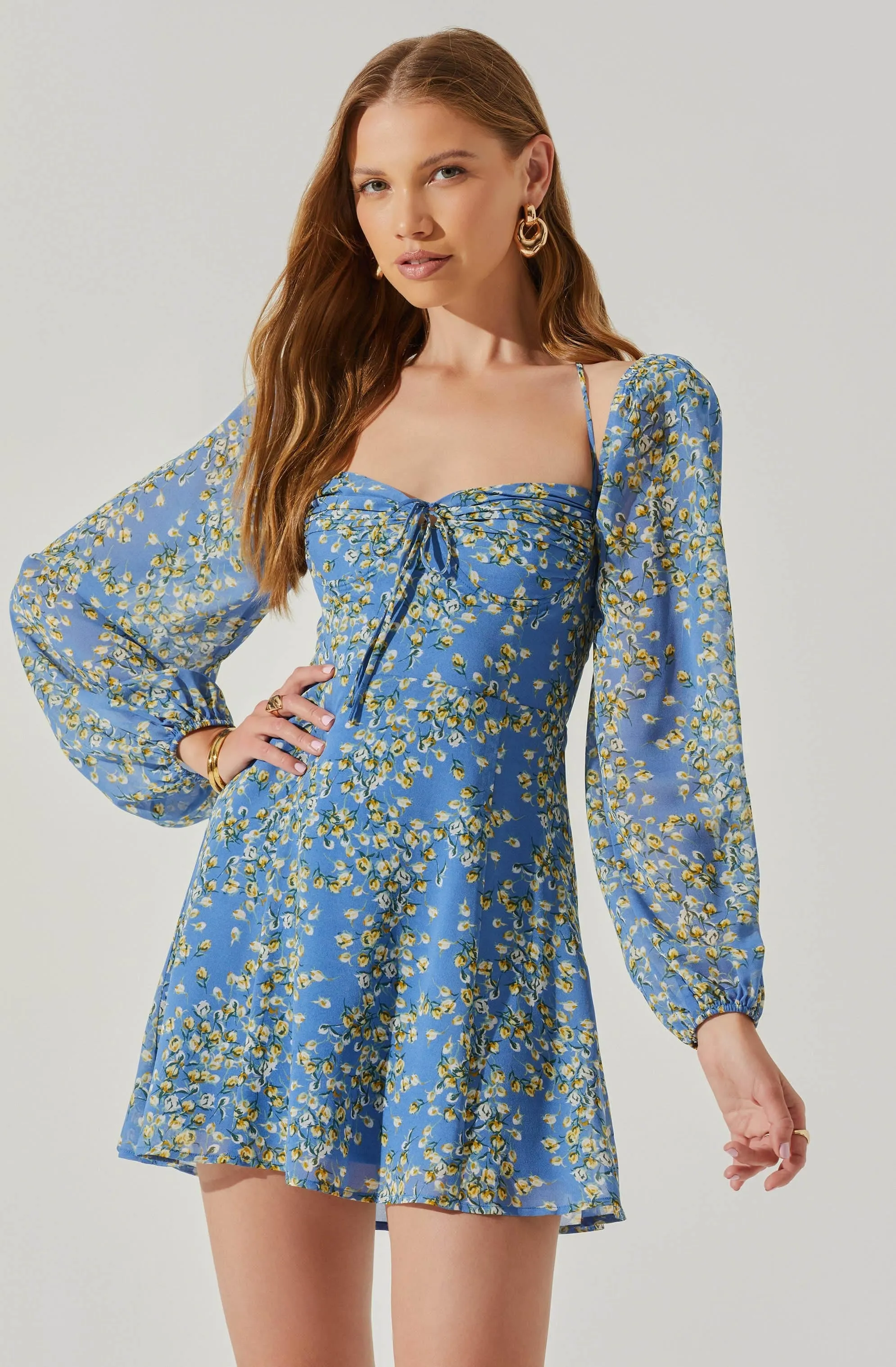 Vivian Floral Halter Long Sleeve Mini Dress sold by Astr product image thumbnail 2
