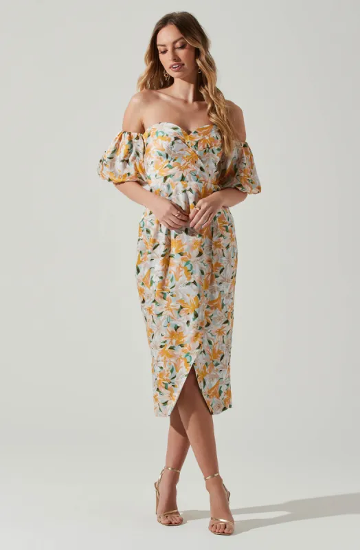 Zurina Floral Off Shoulder Midi Dress sold by Astr