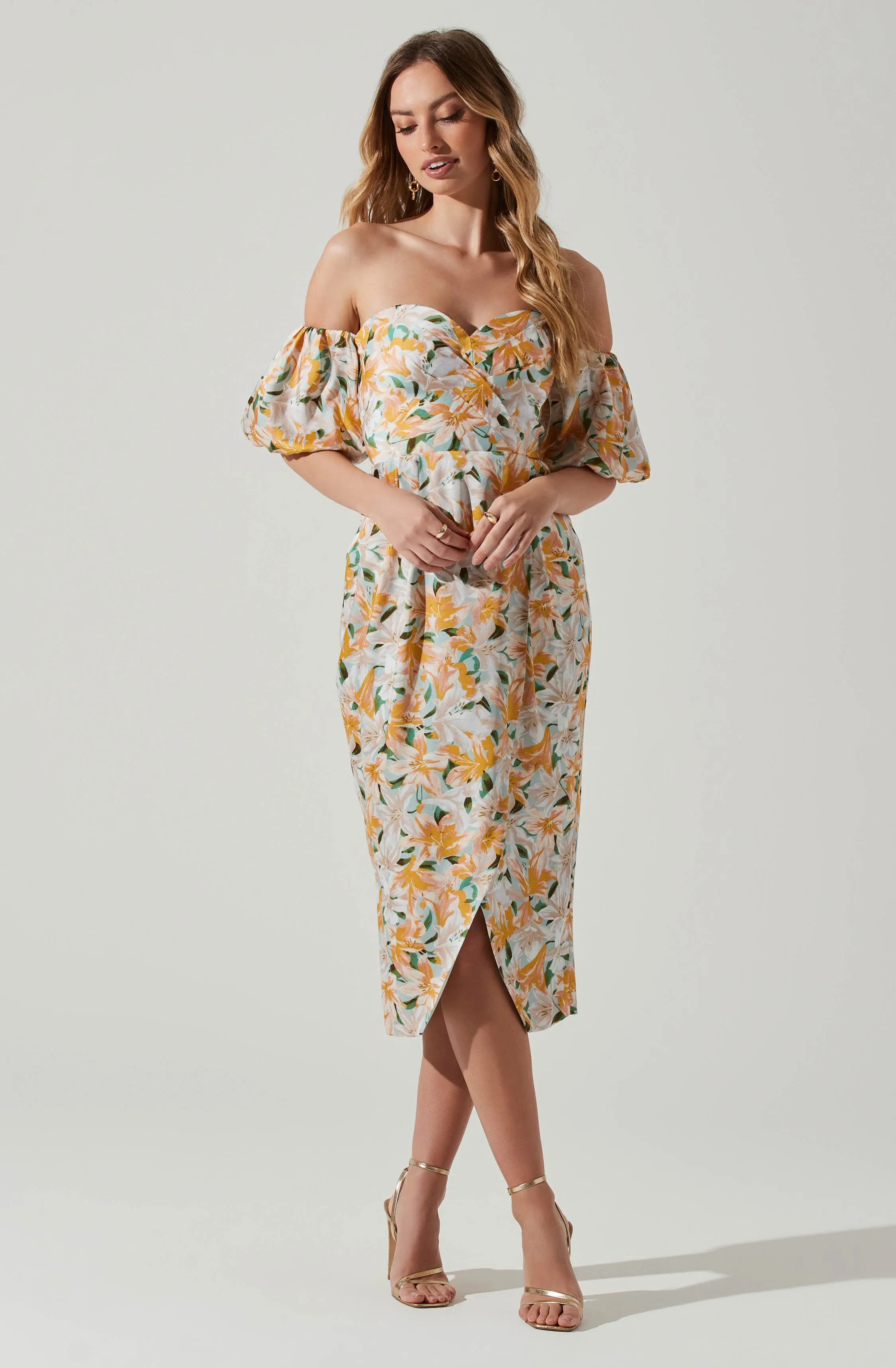 Zurina Floral Off Shoulder Midi Dress sold by Astr