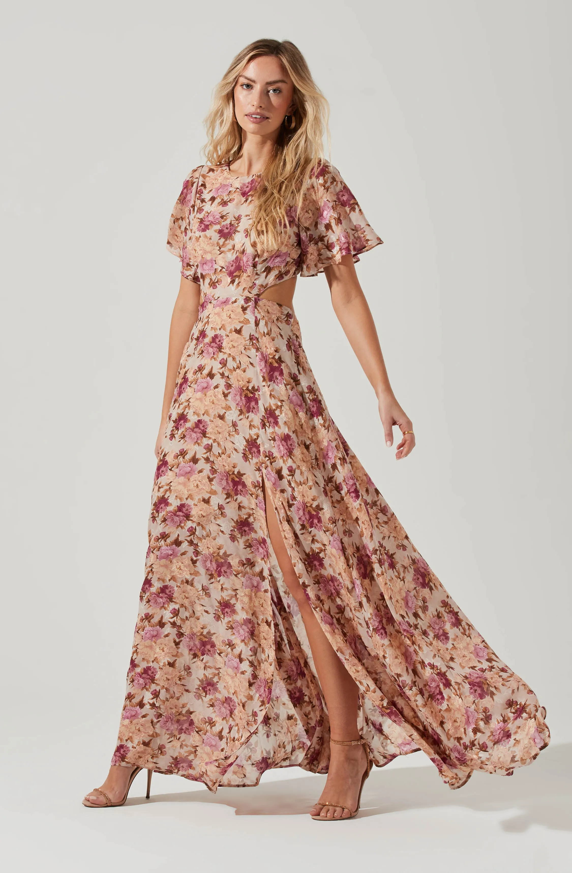 Katrina Floral Cutout Flutter Sleeve Maxi Dress sold by Astr product image thumbnail 3