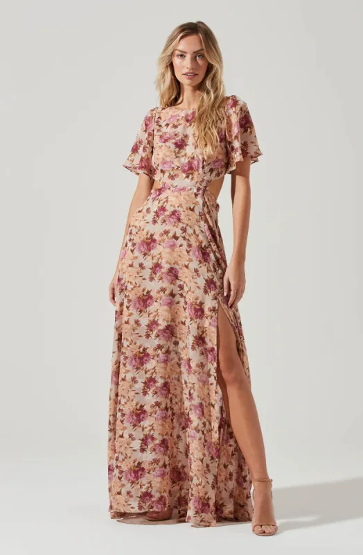 Katrina Floral Cutout Flutter Sleeve Maxi Dress sold by Astr
