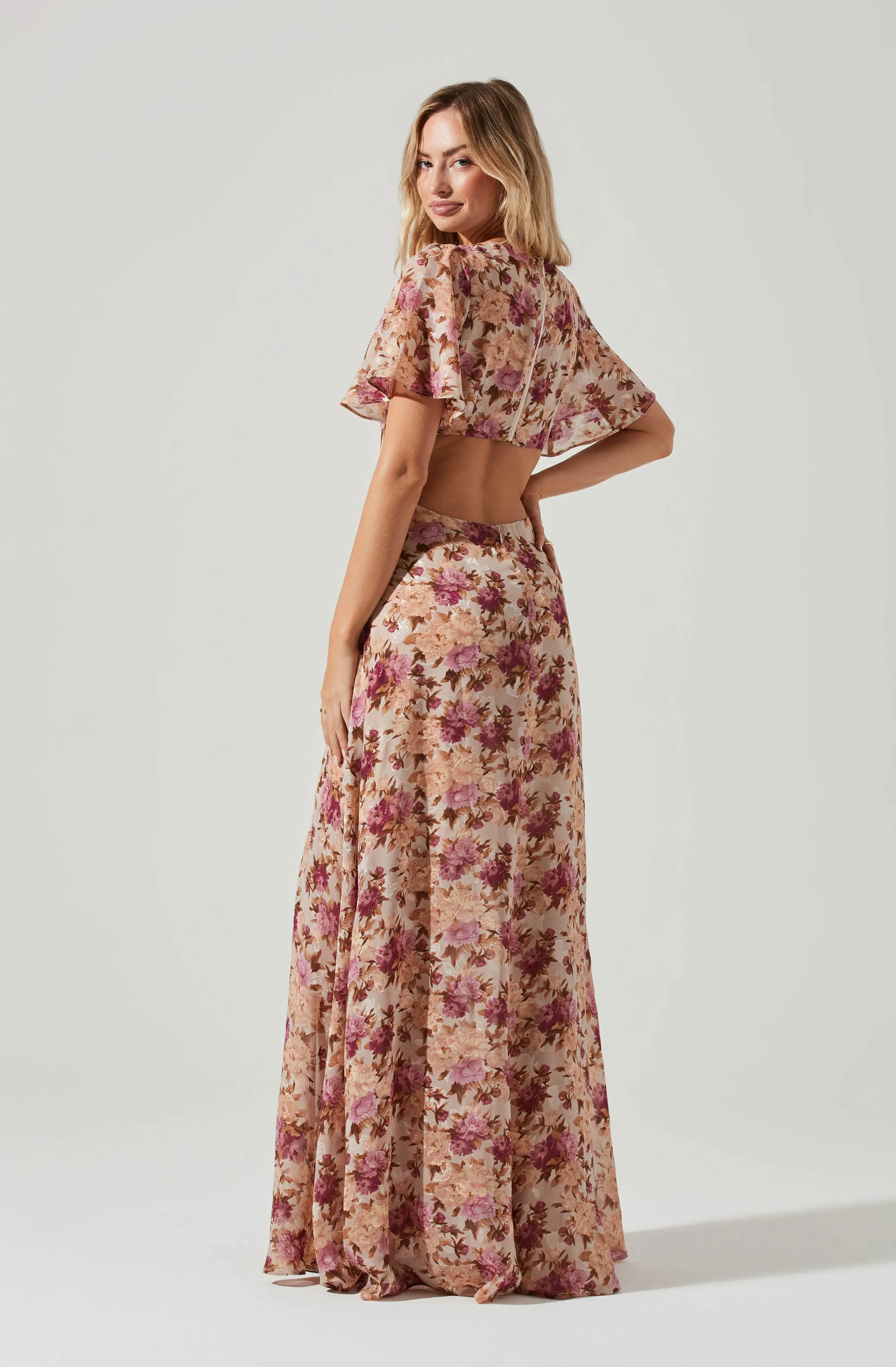 Katrina Floral Cutout Flutter Sleeve Maxi Dress sold by Astr product image thumbnail 5