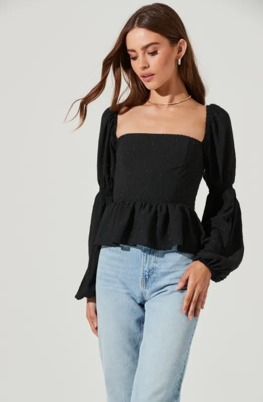 Cinched Long Sleeve Square Neck Top sold by Astr