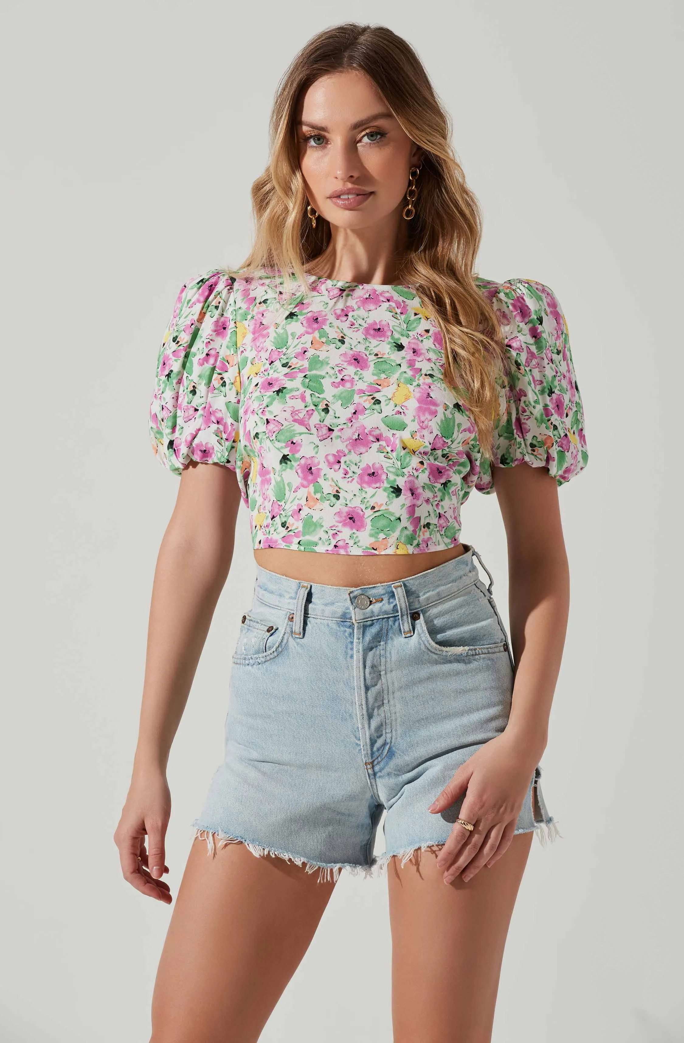 Floral Bubble Sleeve Tie Back Top sold by Astr product image thumbnail 3