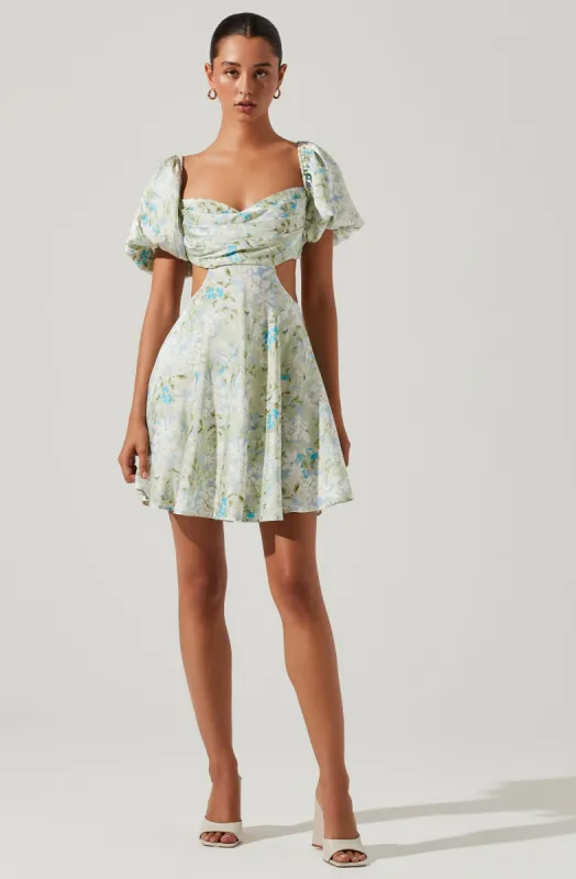 Clarita Floral Cutout Puff Sleeve Mini Dress sold by Astr
