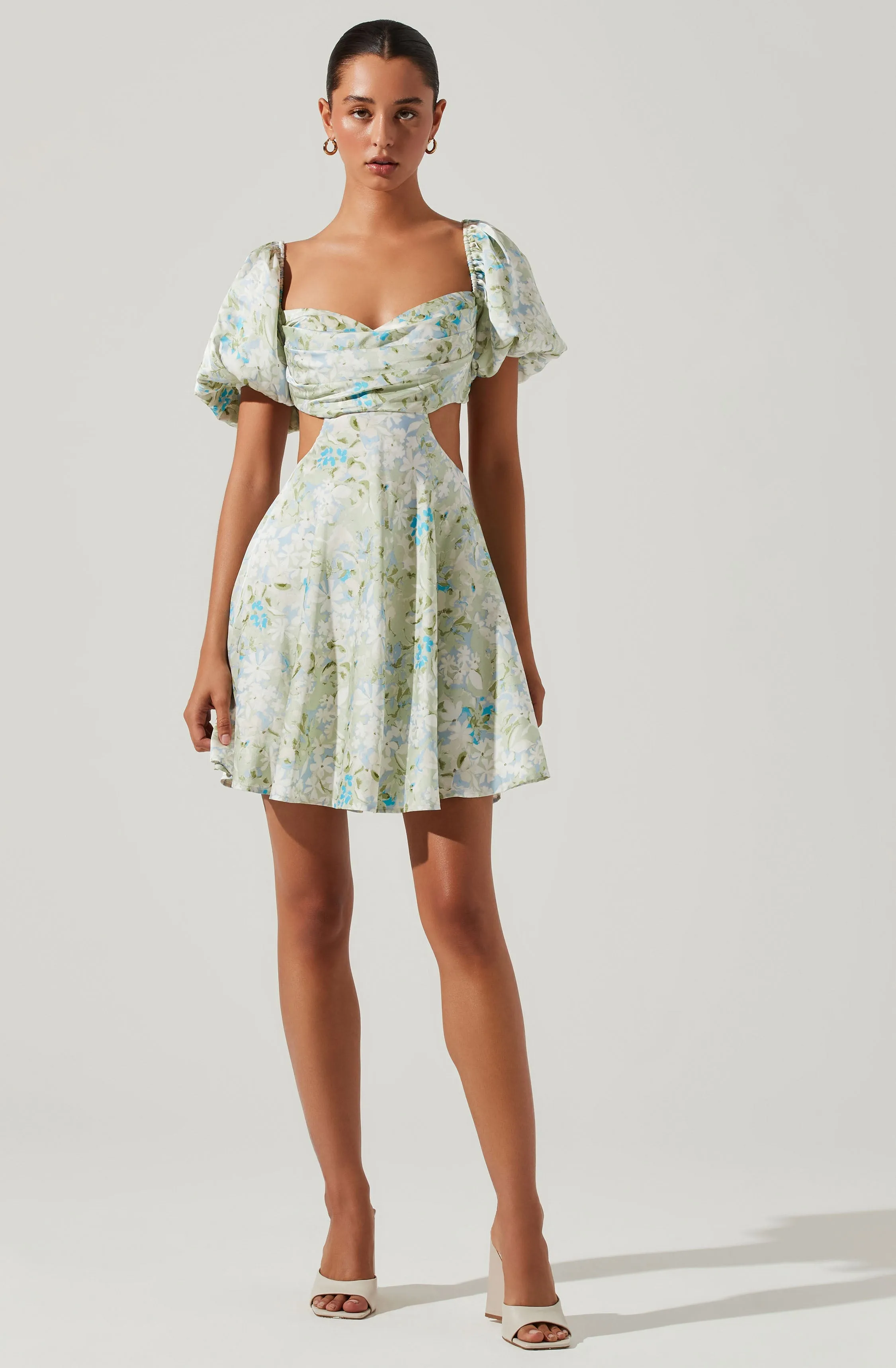Clarita Floral Cutout Puff Sleeve Mini Dress sold by Astr
