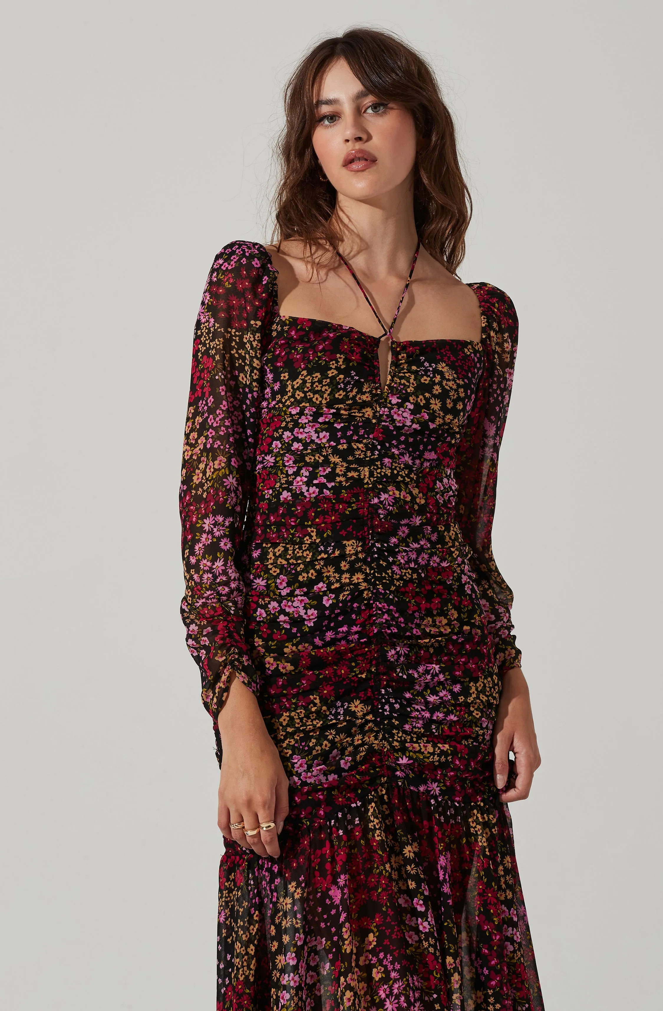 Athena Floral Ruched Long Sleeve Midi Dress sold by Astr product image thumbnail 3
