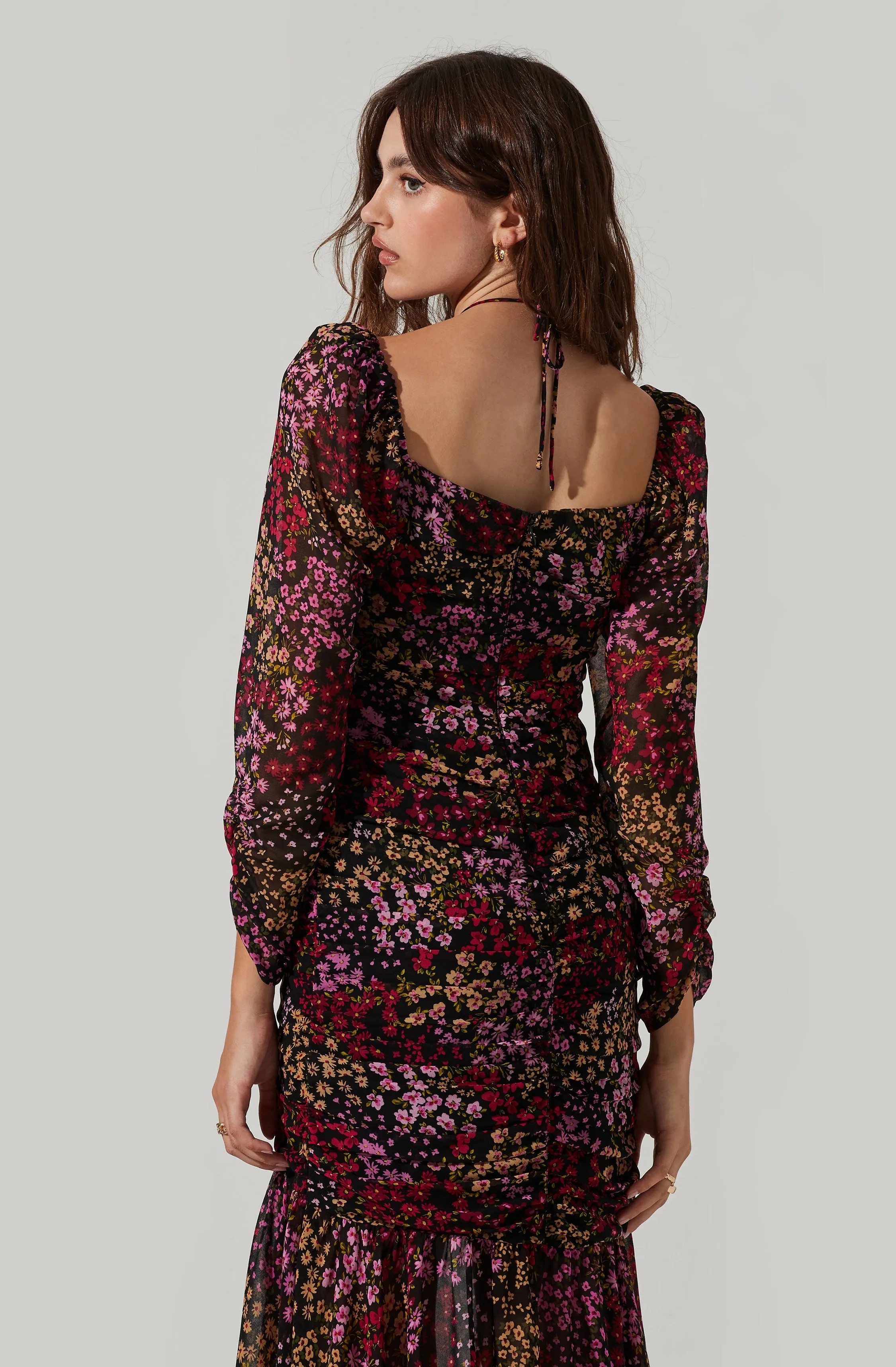 Athena Floral Ruched Long Sleeve Midi Dress sold by Astr product image thumbnail 4