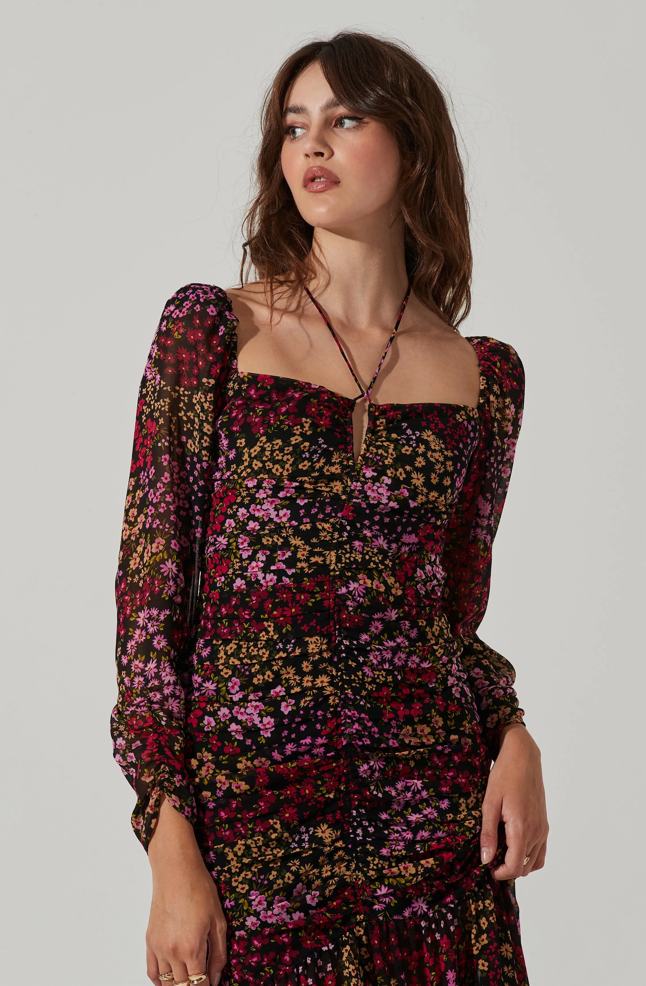 Athena Floral Ruched Long Sleeve Midi Dress sold by Astr product image thumbnail 2