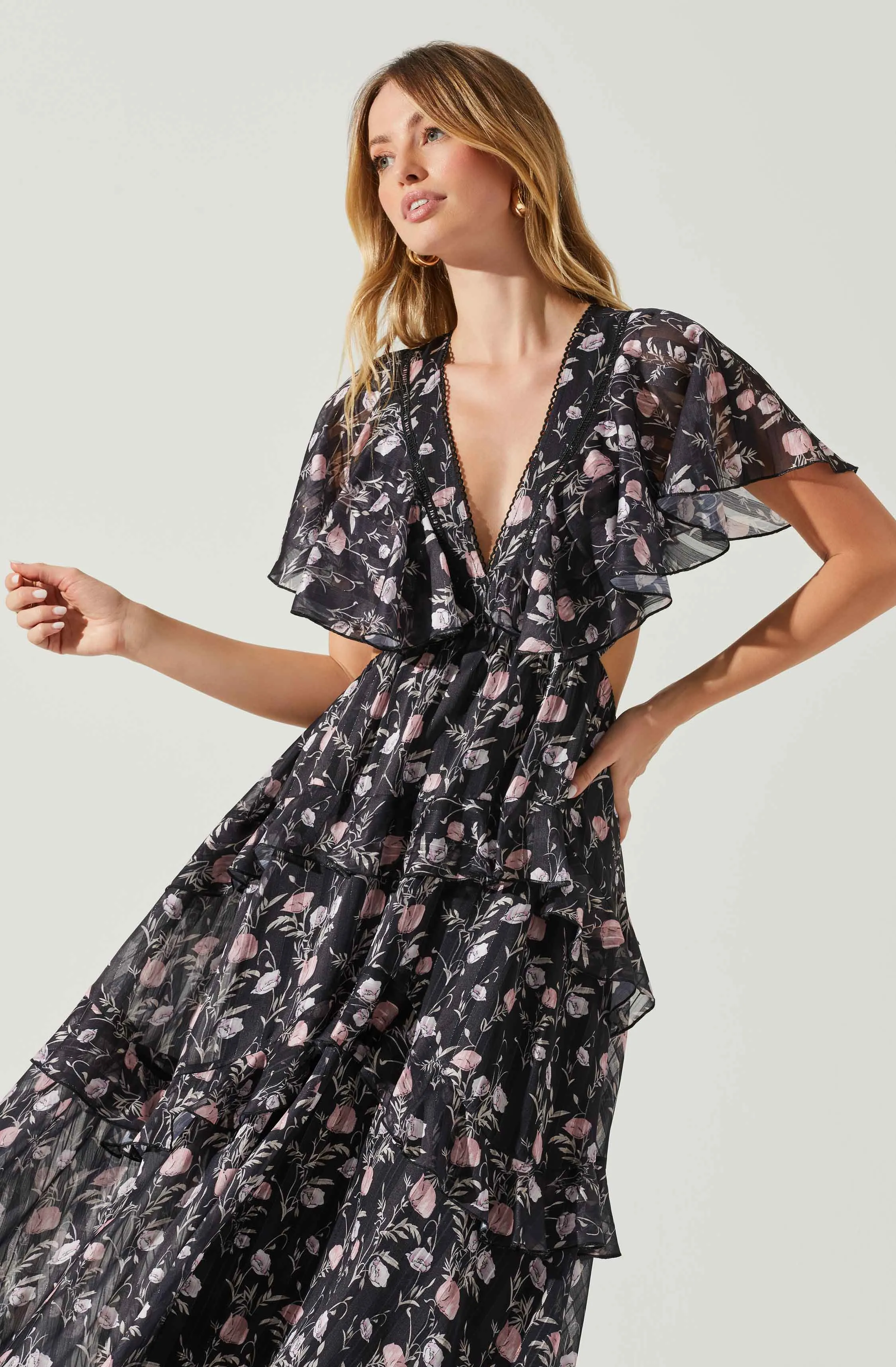Lucy Flutter Sleeve Floral Cutout Maxi Dress sold by Astr product image thumbnail 4