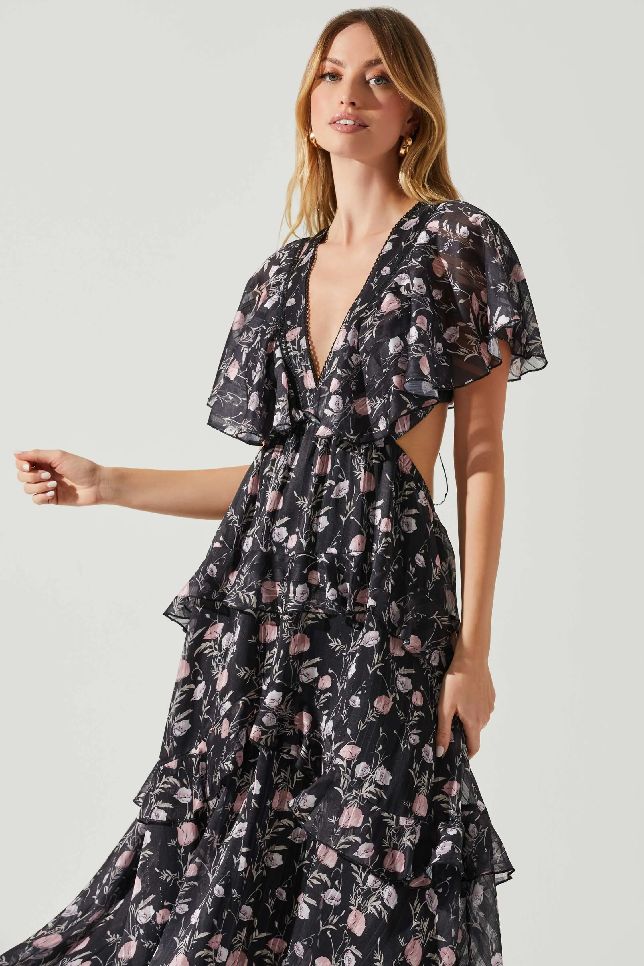 Lucy Flutter Sleeve Floral Cutout Maxi Dress sold by Astr product image thumbnail 3