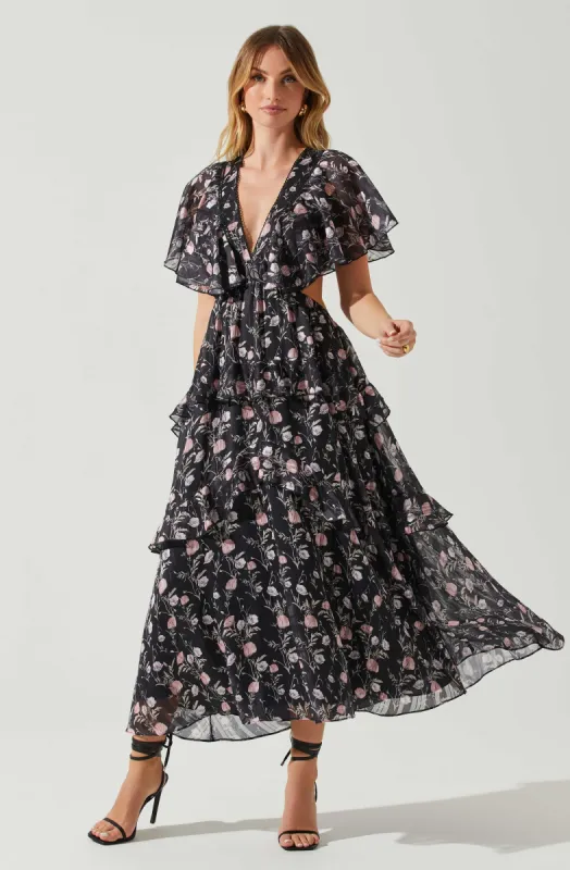 Lucy Flutter Sleeve Floral Cutout Maxi Dress sold by Astr