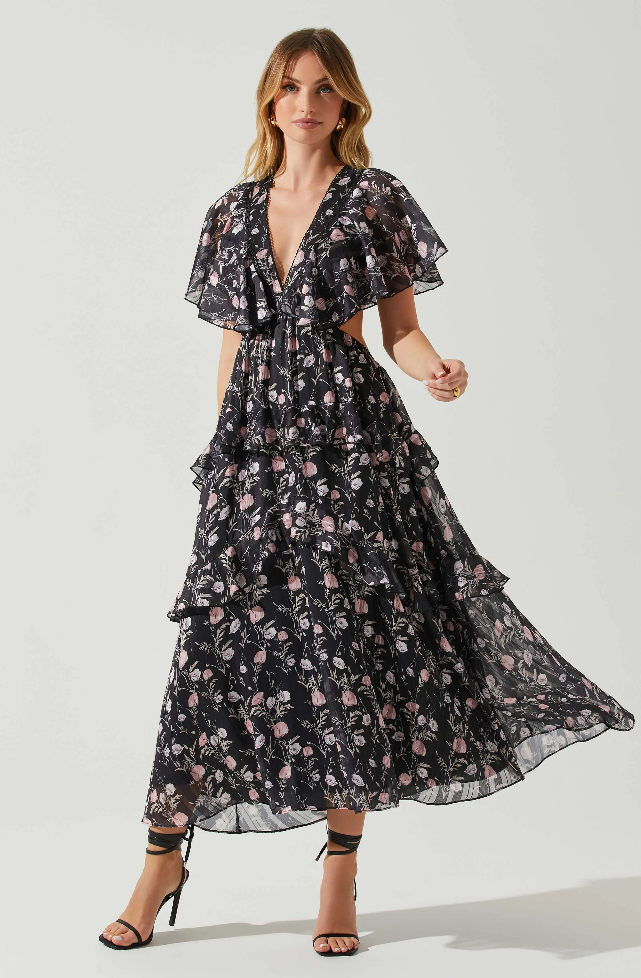 Lucy Flutter Sleeve Floral Cutout Maxi Dress sold by Astr