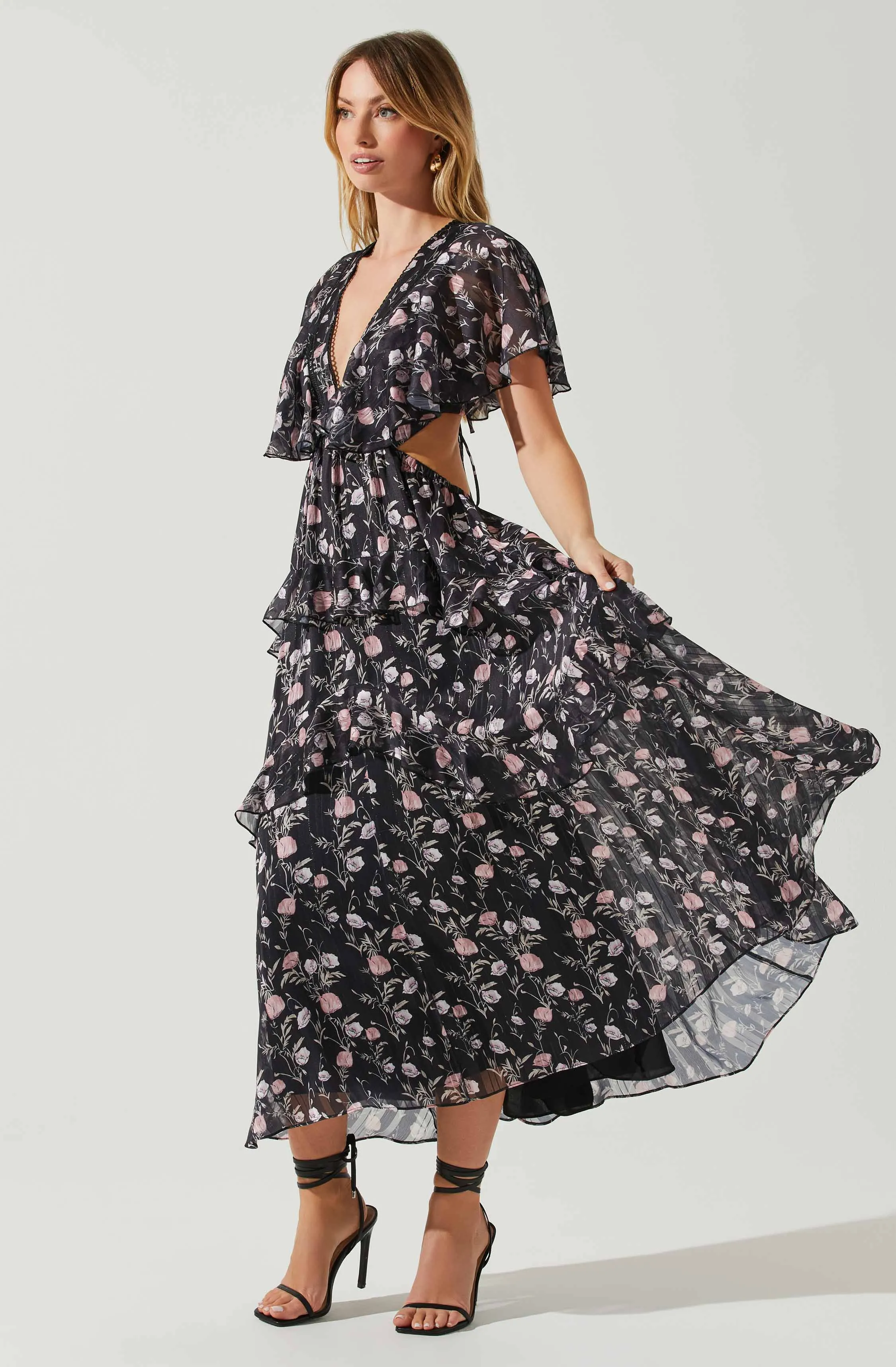 Lucy Flutter Sleeve Floral Cutout Maxi Dress sold by Astr product image thumbnail 2