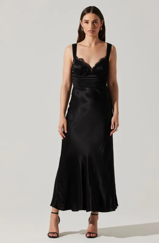 Aeris Satin Lace Trim Maxi Dress made by Astr