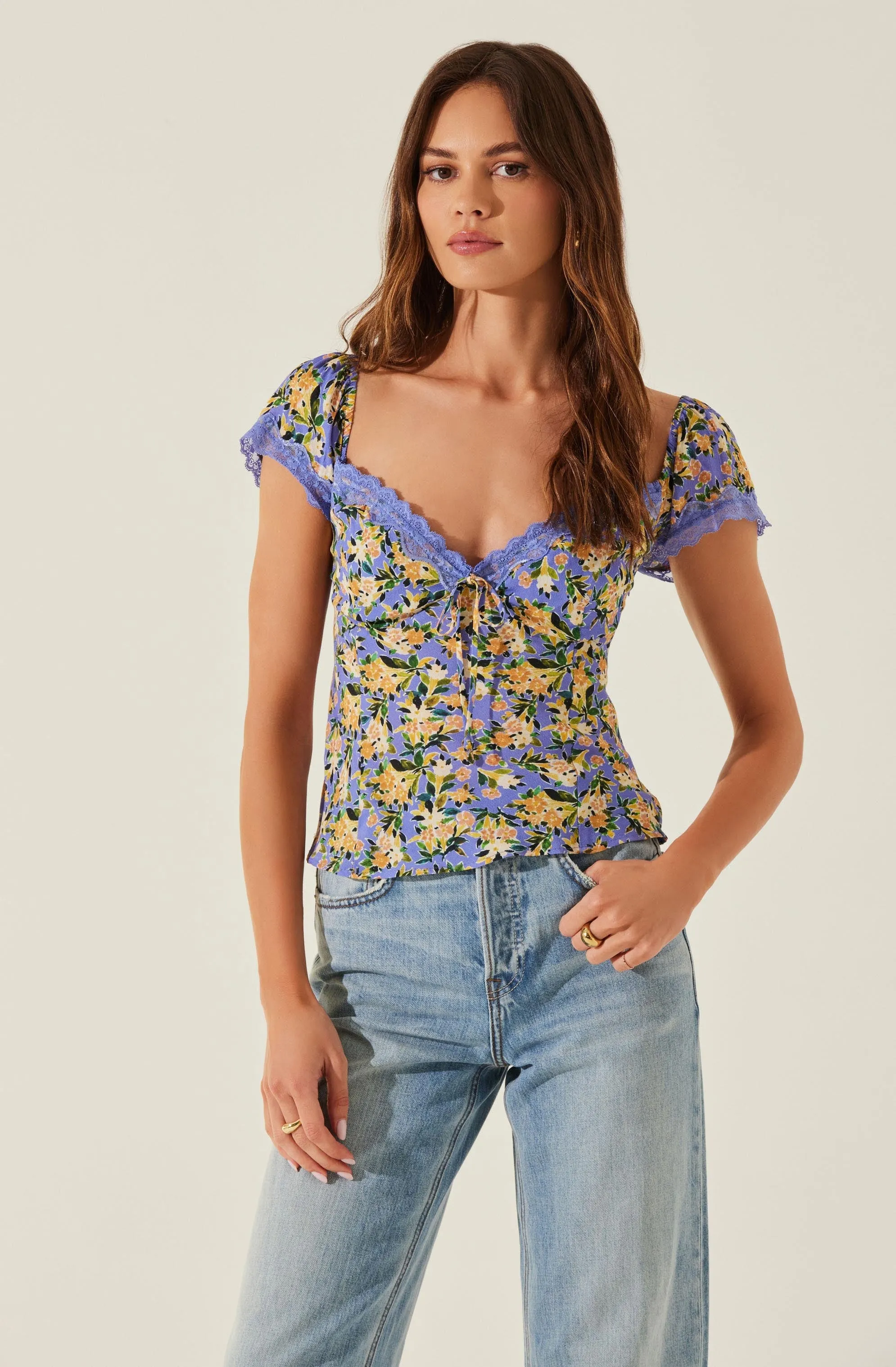Floral Lace Trim Top sold by Astr