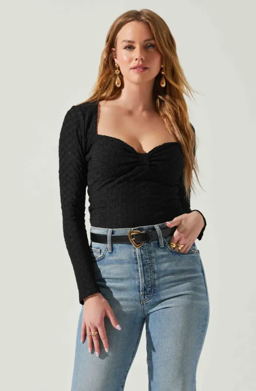 Ren Textured Sweetheart Long Sleeve Top made by Astr