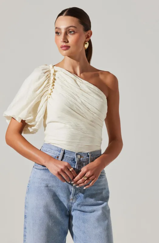 Gidget One Shoulder Pleated Top sold by Astr