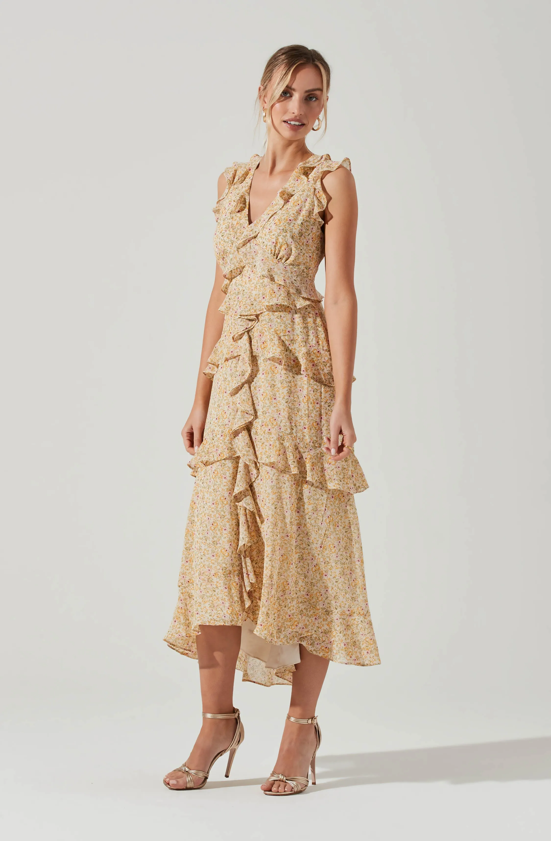 Allie Floral Ruffle Maxi Dress sold by Astr