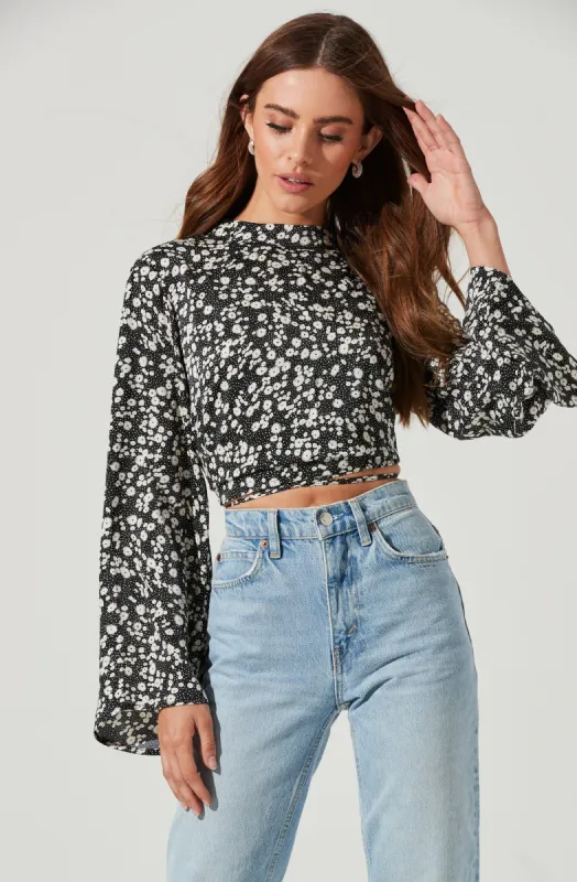 Long Sleeve Back Cutout Tie Waist Top sold by Astr