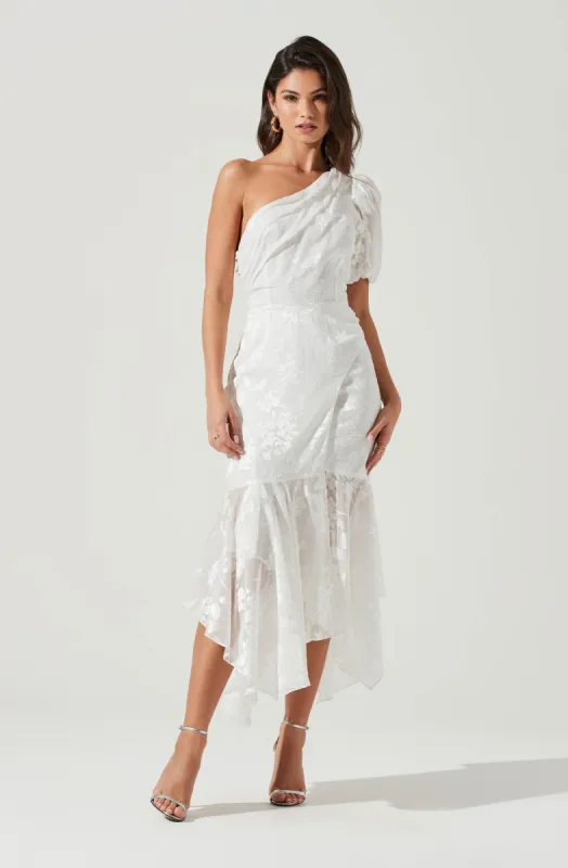 Santorini One Shoulder Floral Midi Dress sold by Astr