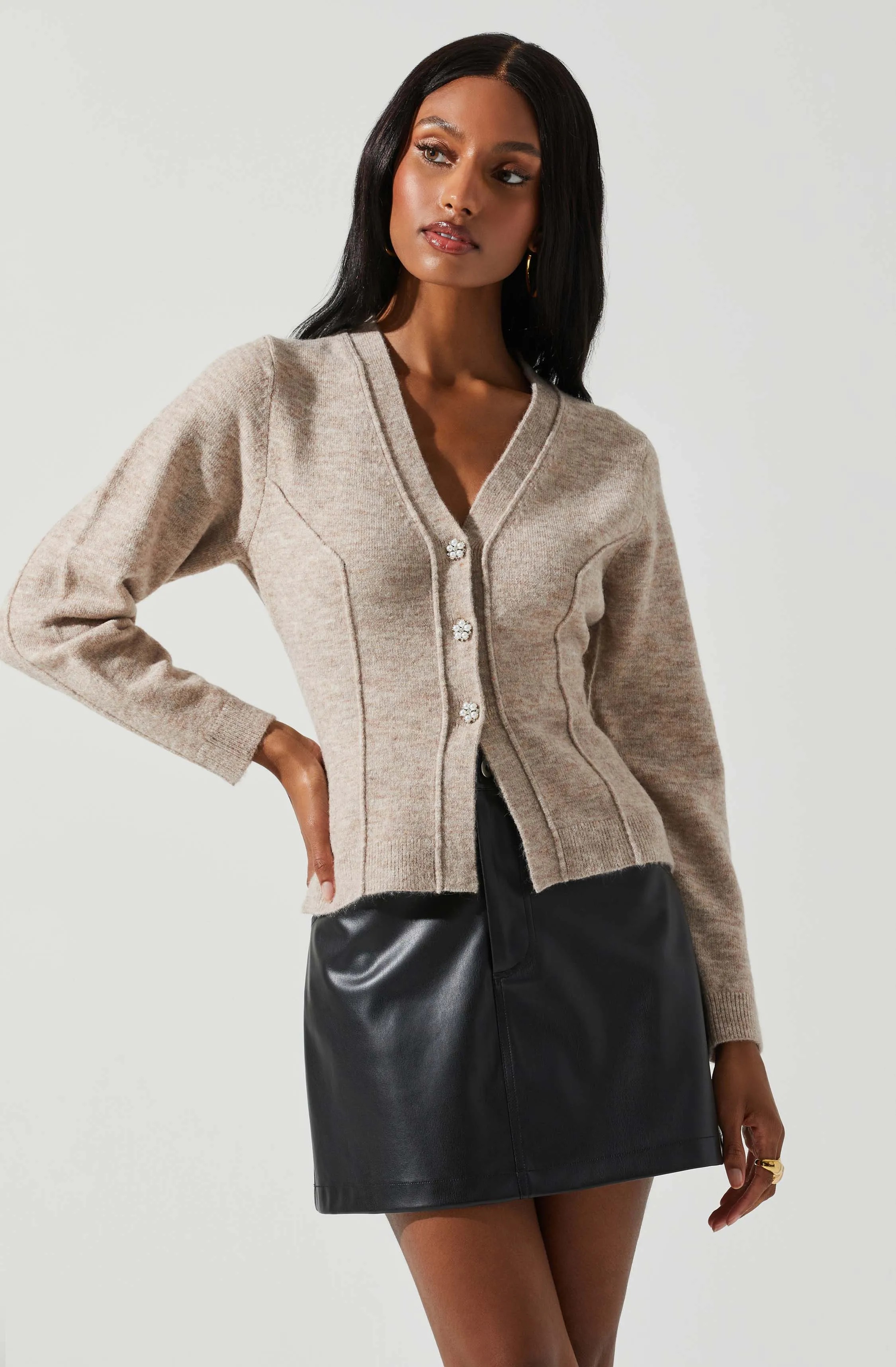 Tamsin Faux Pearl Button Cardigan Sweater sold by Astr product image thumbnail 3