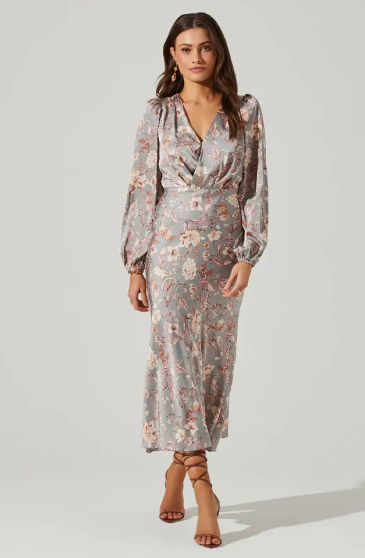 Floral Deep V Long Sleeve Maxi Dress sold by Astr