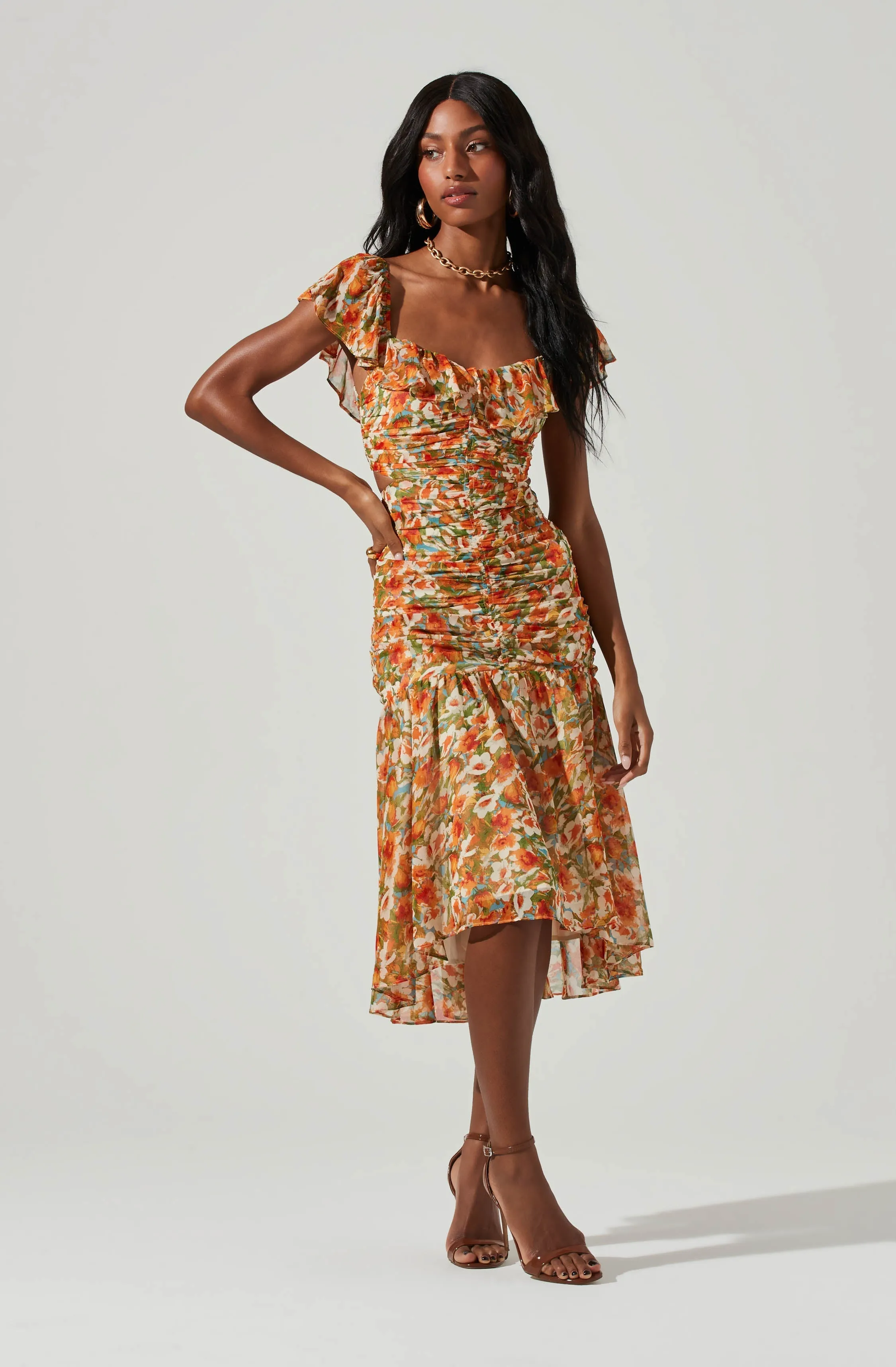 Devereaux Cutout Floral Midi Dress sold by Astr