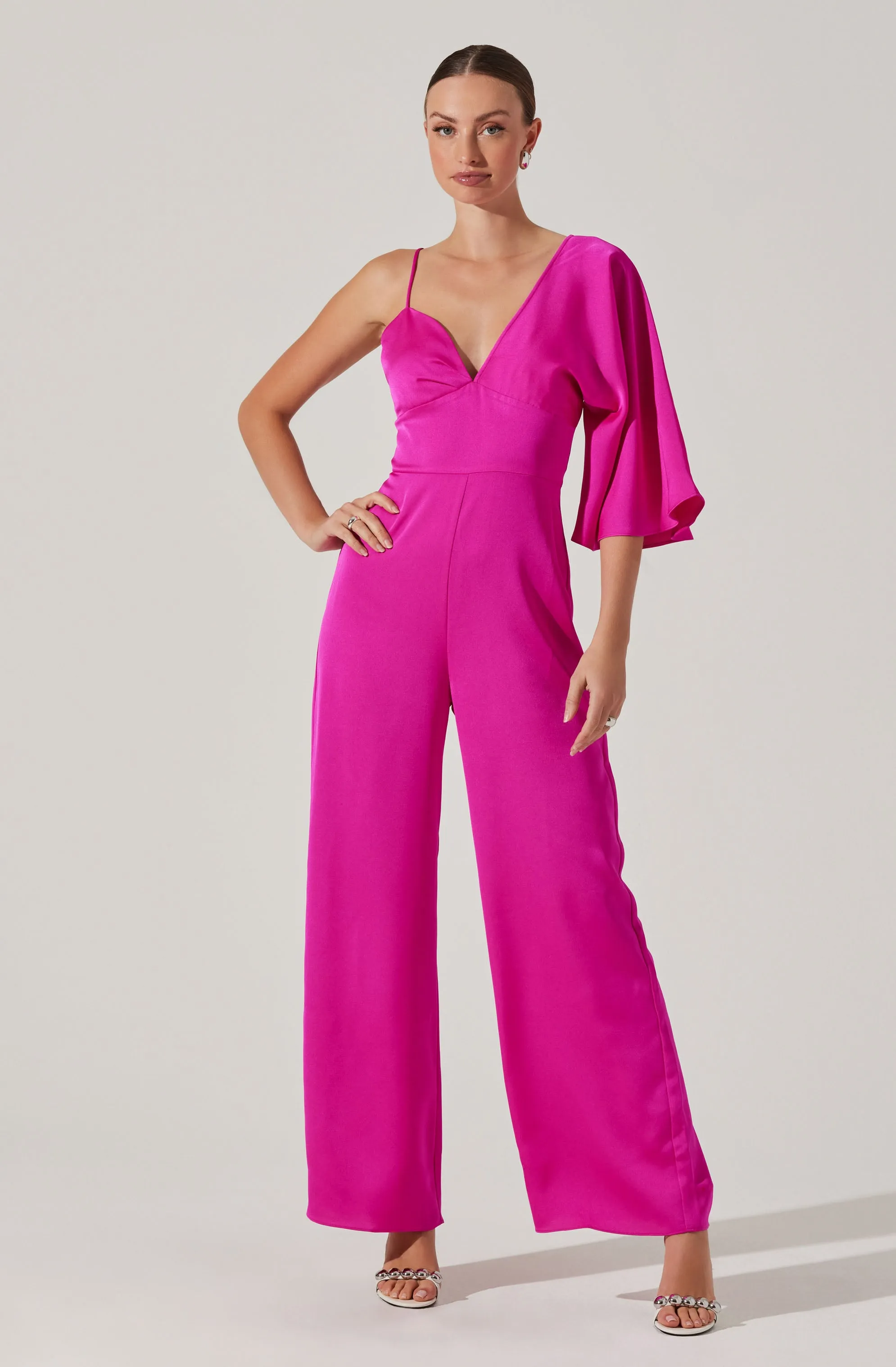 One Shoulder Satin Jumpsuit sold by Astr