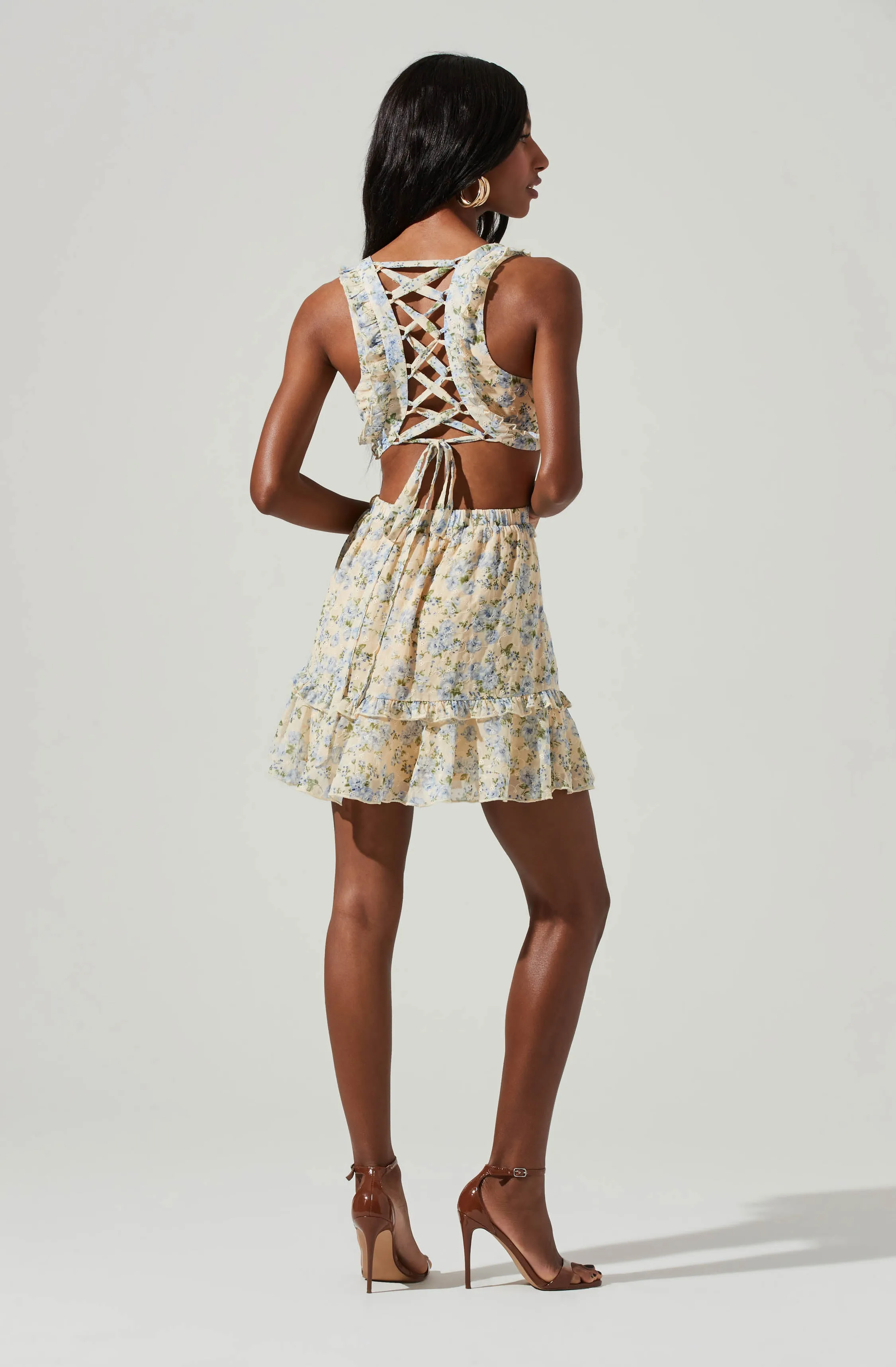 Lace Up Back Floral Cutout Eyelet Mini Dress sold by Astr product image thumbnail 4