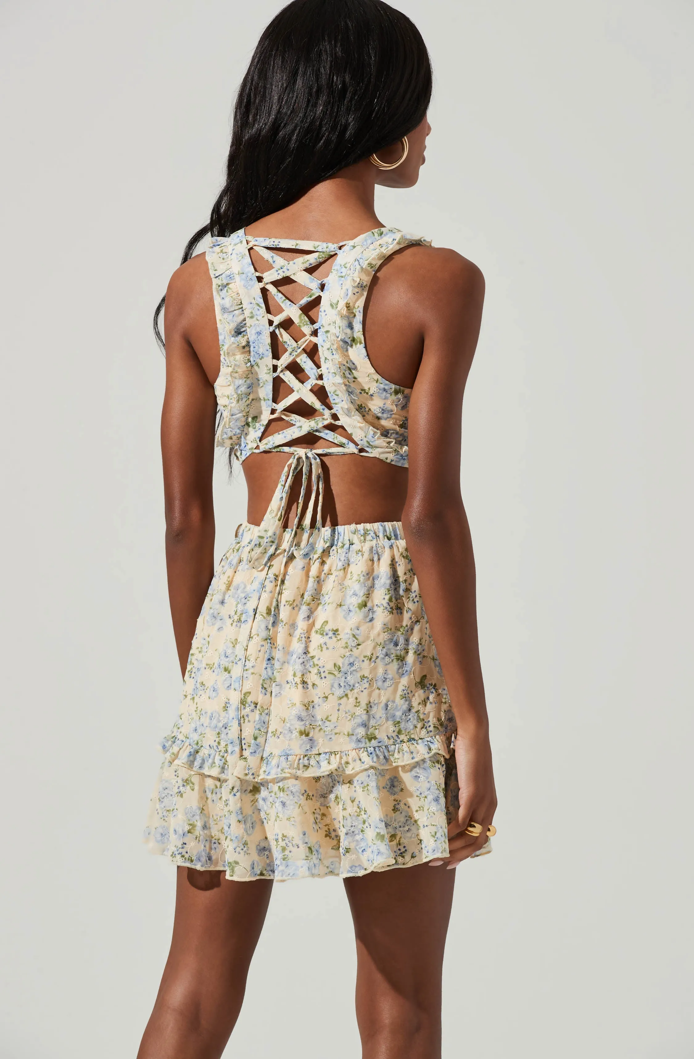 Lace Up Back Floral Cutout Eyelet Mini Dress sold by Astr product image thumbnail 3