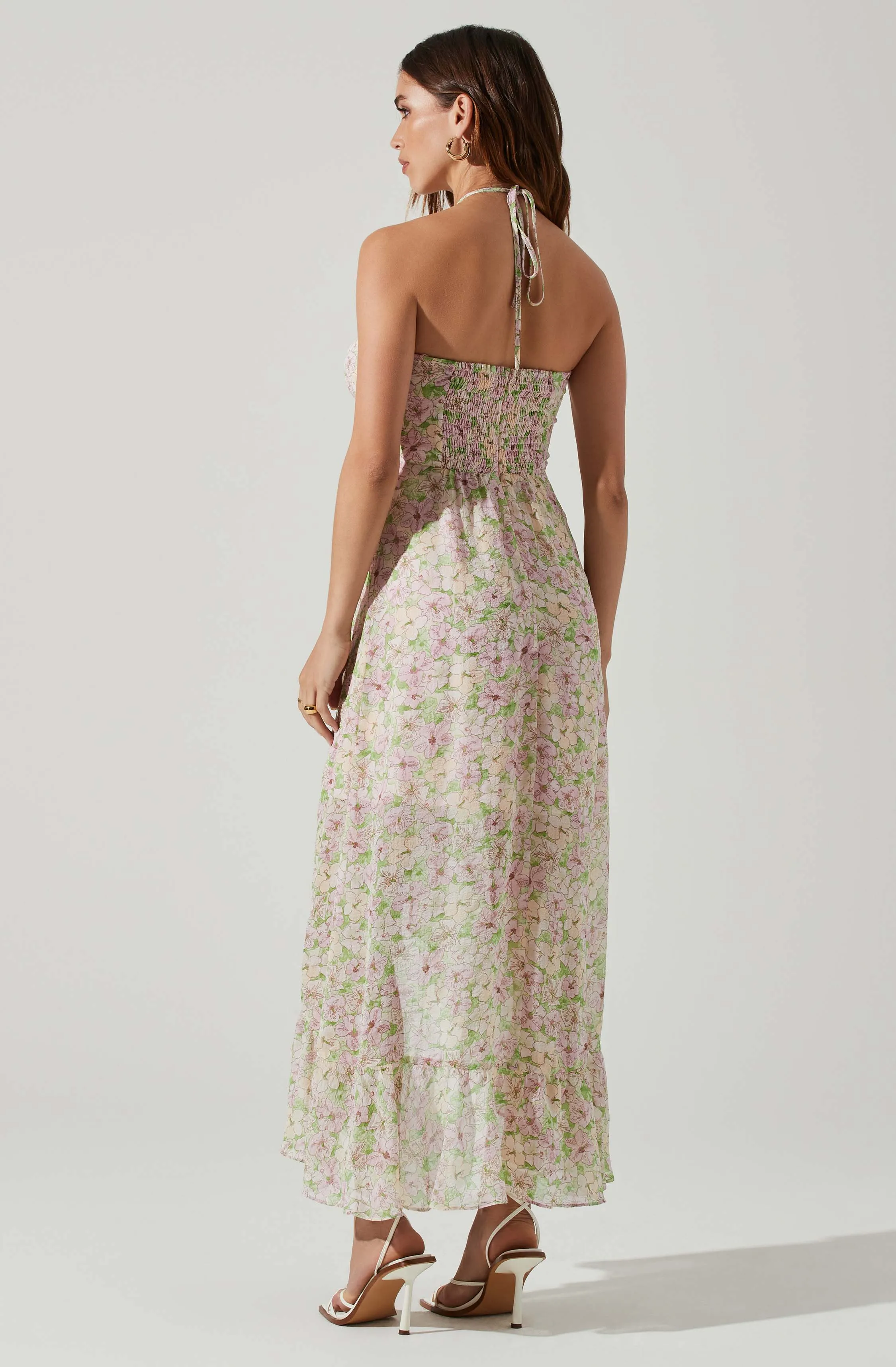 Vivee Floral Asymmetrical Halter Maxi Dress sold by Astr product image thumbnail 4