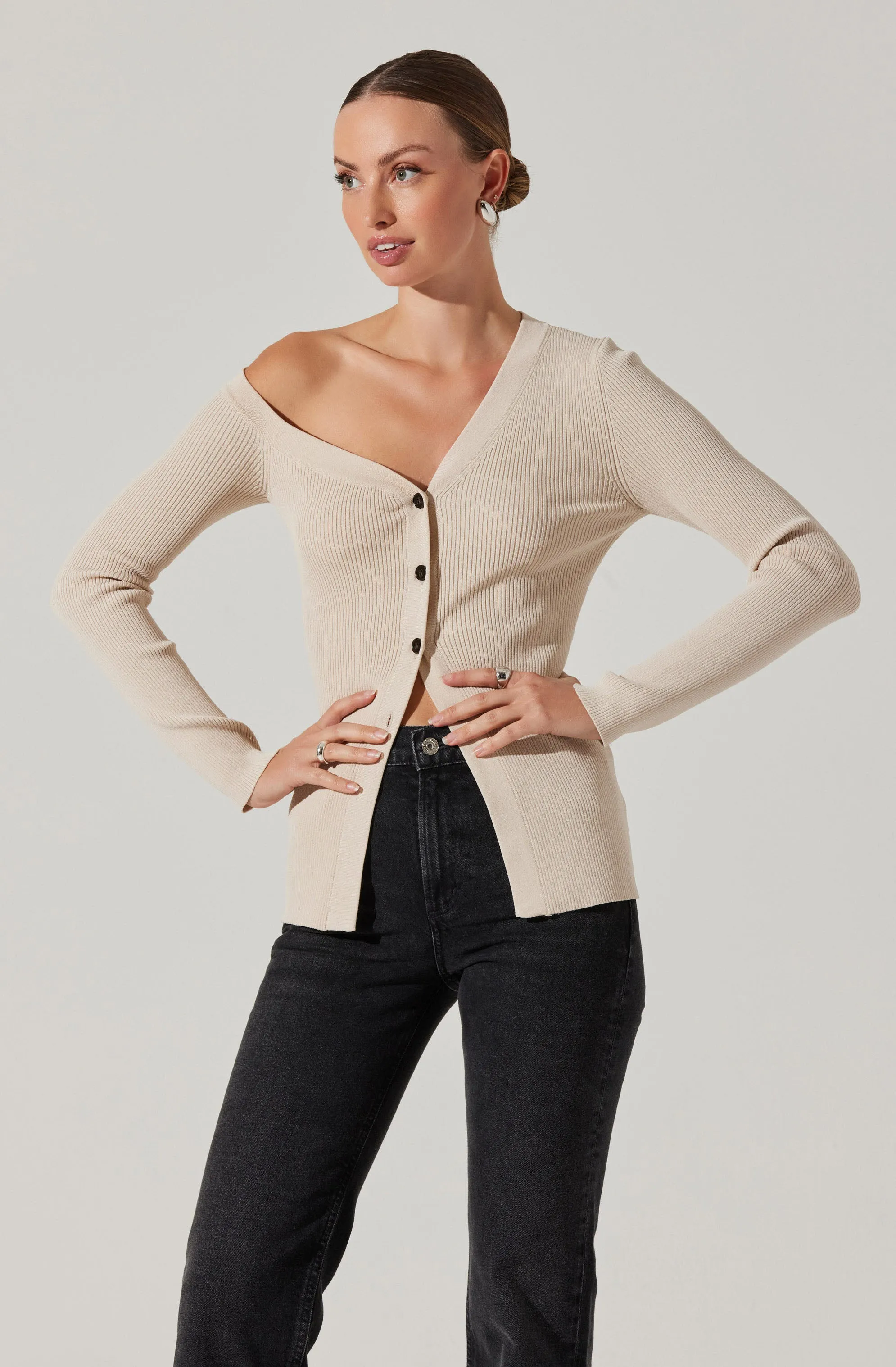 Celin One Shoulder Ribbed Sweater sold by Astr product image thumbnail 3