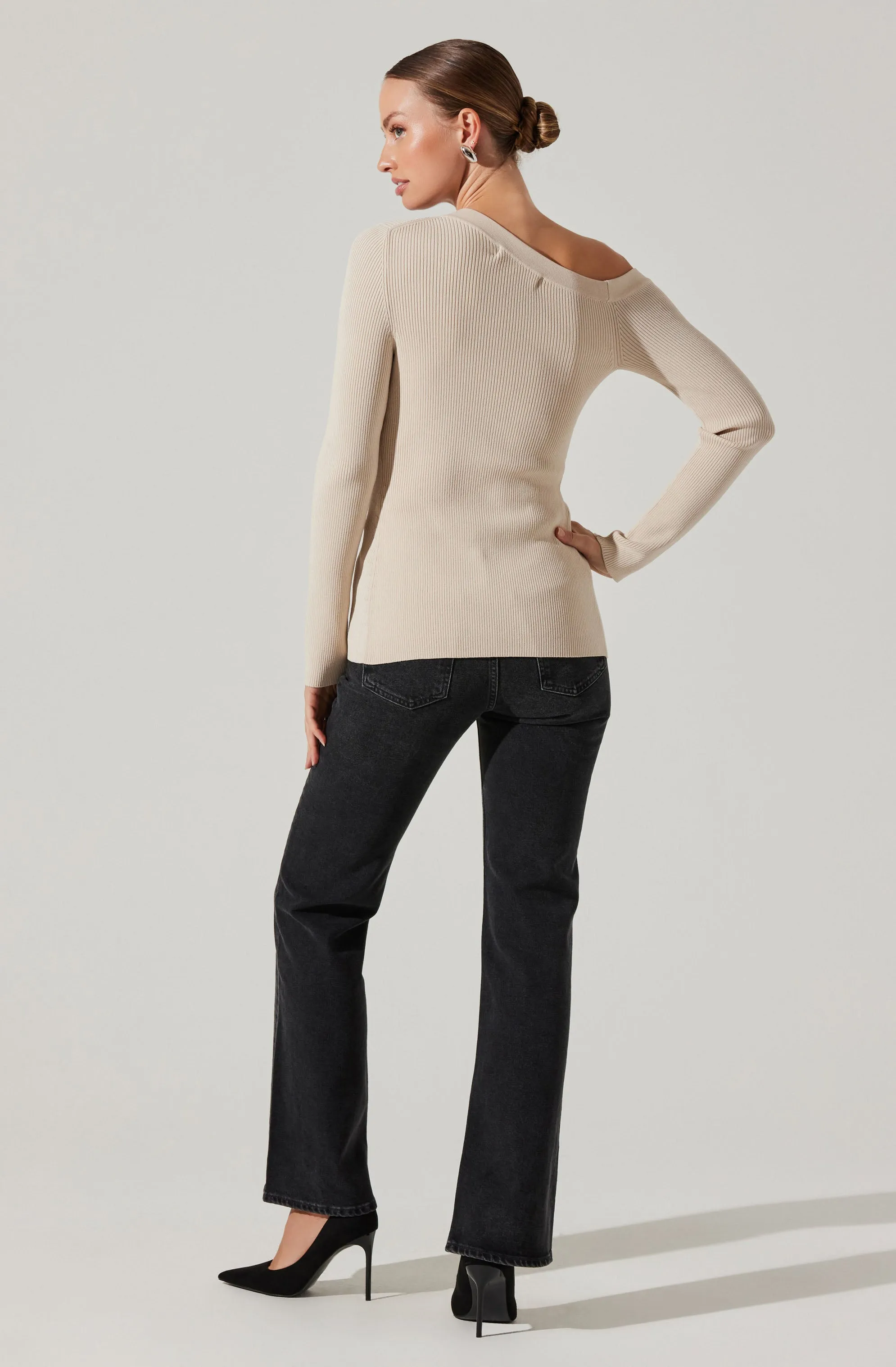 Celin One Shoulder Ribbed Sweater sold by Astr product image thumbnail 4