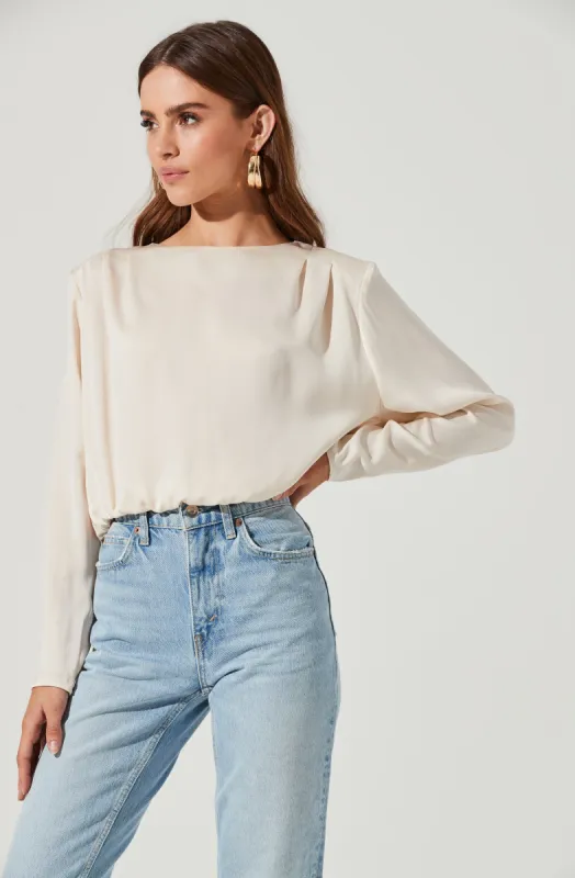 Pleated Shoulder Long Sleeve Top sold by Astr