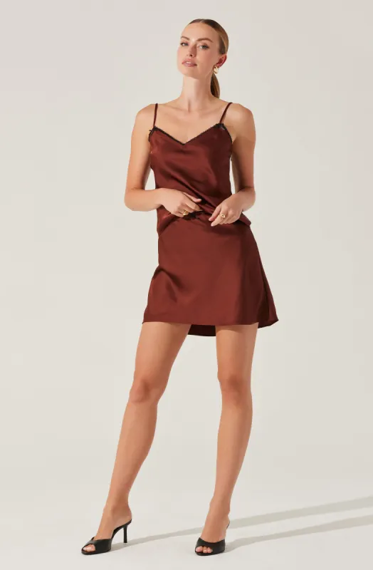Satin Lace Trim Mini Skirt sold by Astr