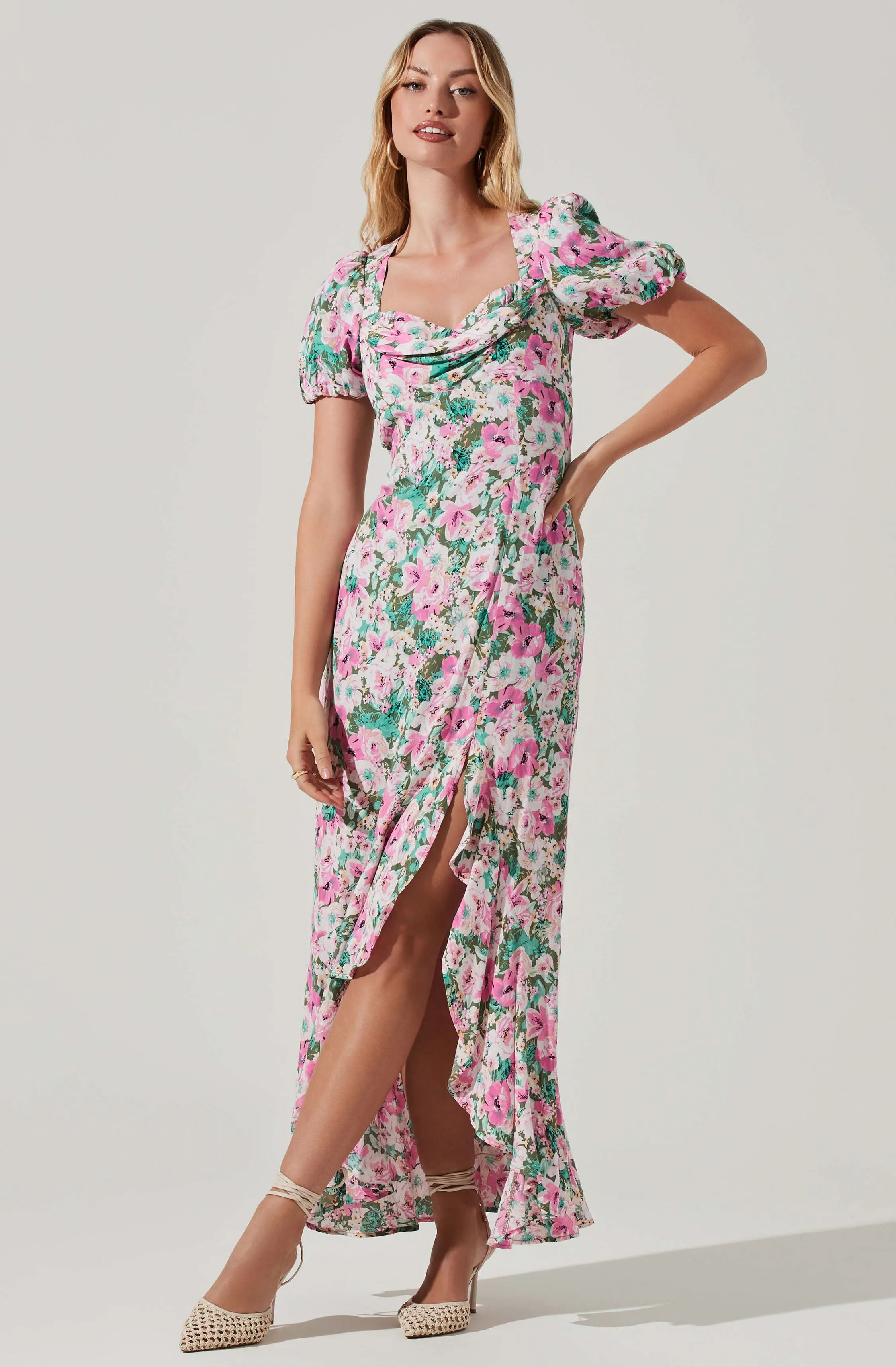 Dayanara Floral Puff Sleeve Midi Dress sold by Astr
