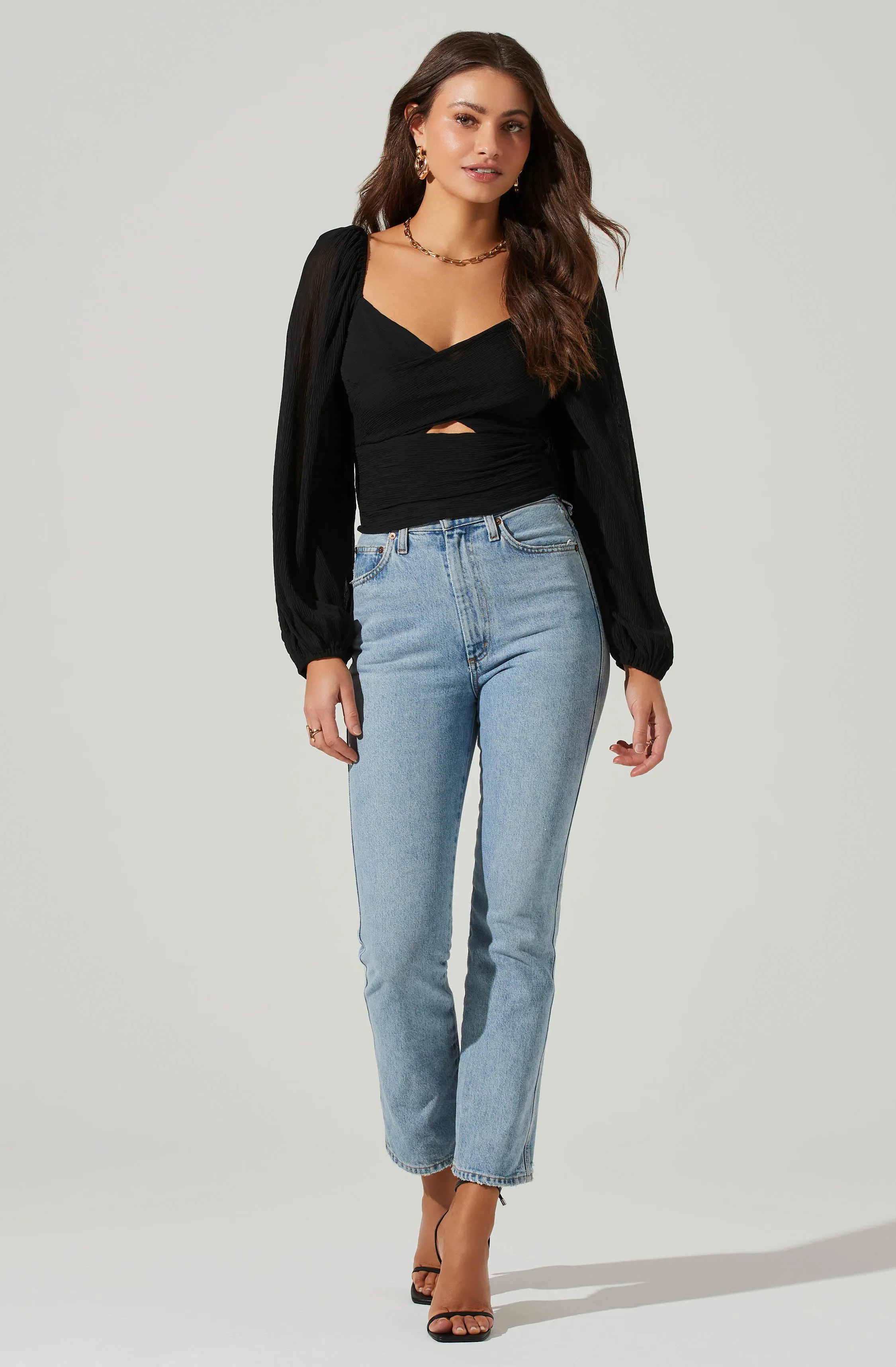 Long Sleeve Plisse Cross Bust Top sold by Astr product image thumbnail 2