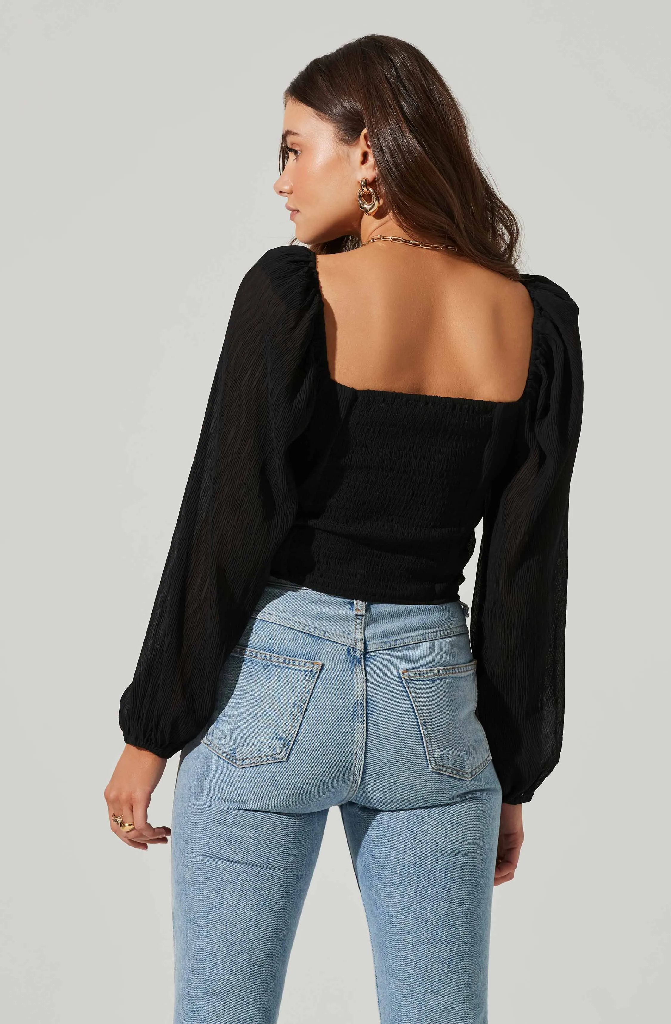 Long Sleeve Plisse Cross Bust Top sold by Astr product image thumbnail 5