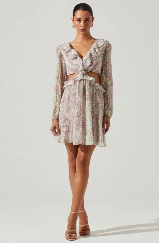 Marcy Floral Pleated Cutout Mini Dress sold by Astr