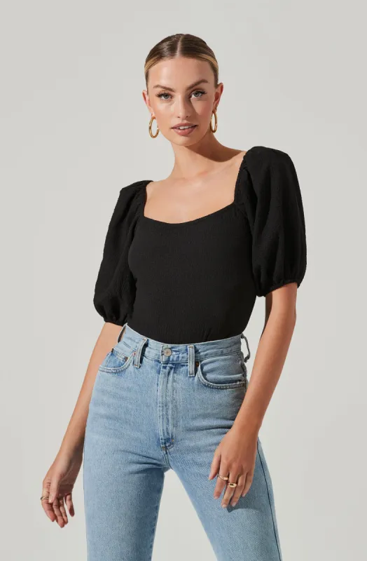 Puff Sleeve Textured Bodysuit sold by Astr