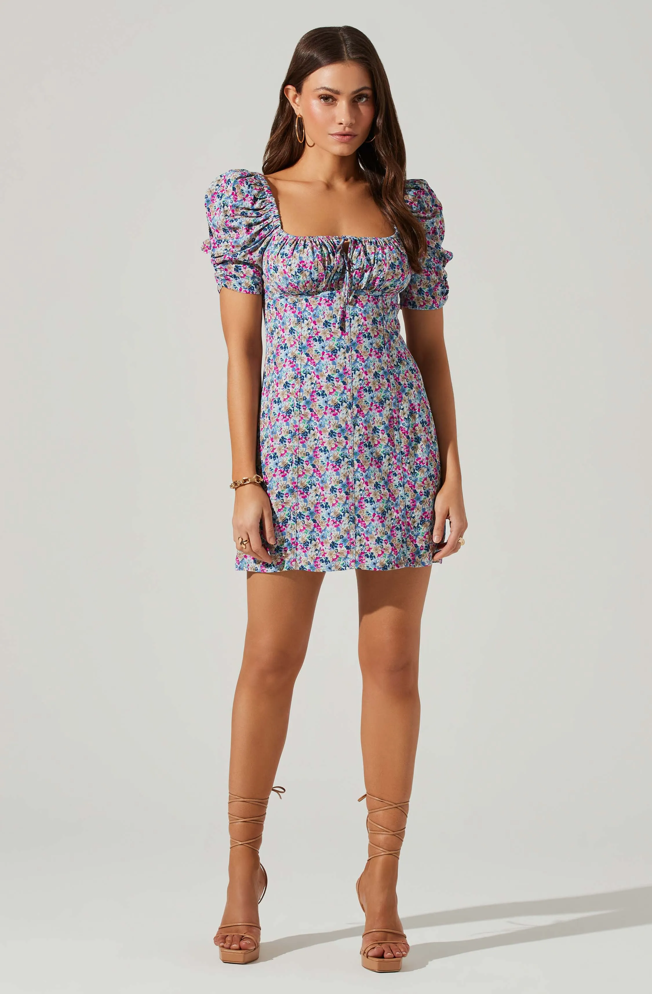Floral Square Neck Puff Sleeve Mini Dress sold by Astr
