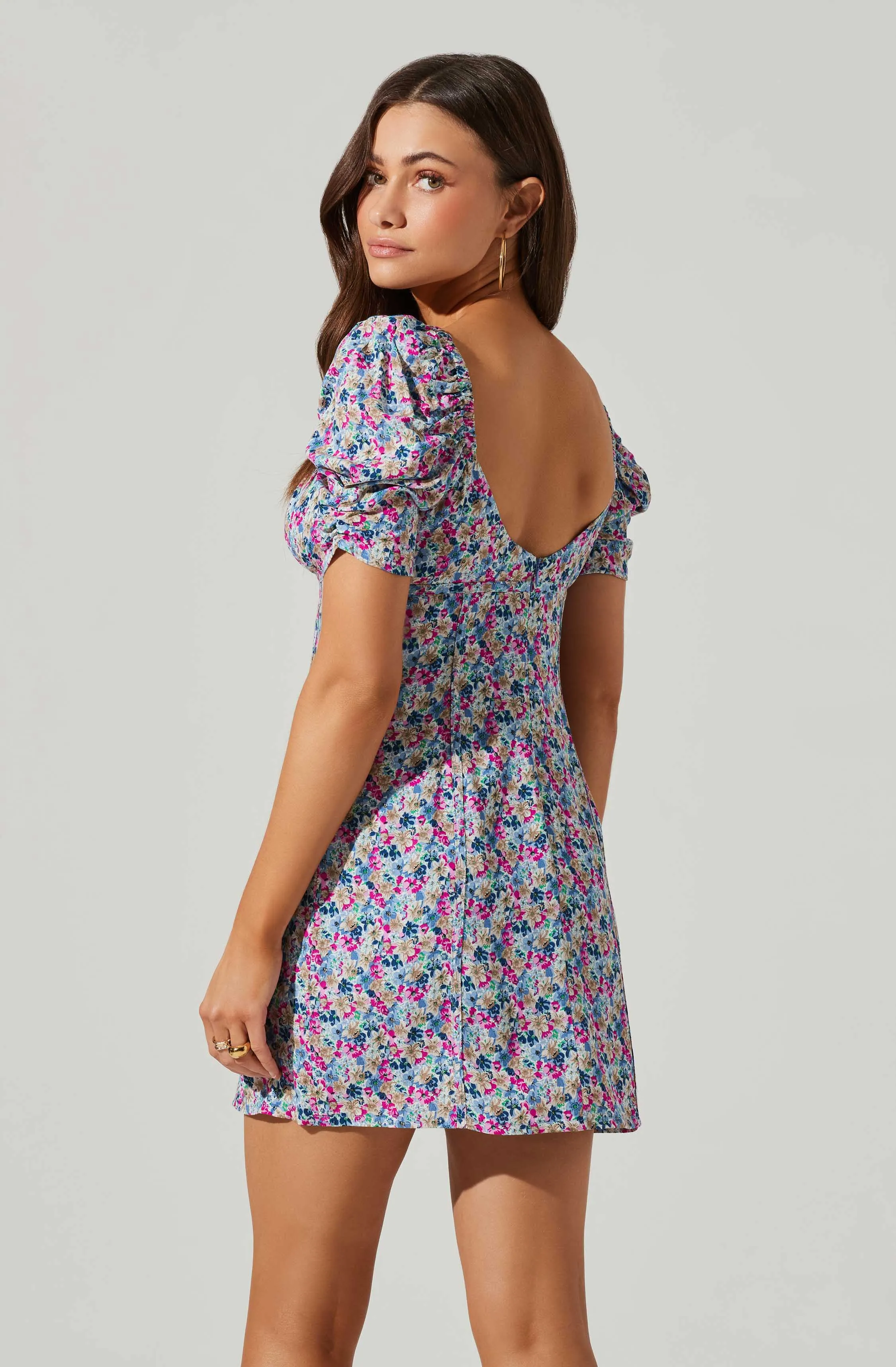 Floral Square Neck Puff Sleeve Mini Dress sold by Astr product image thumbnail 3