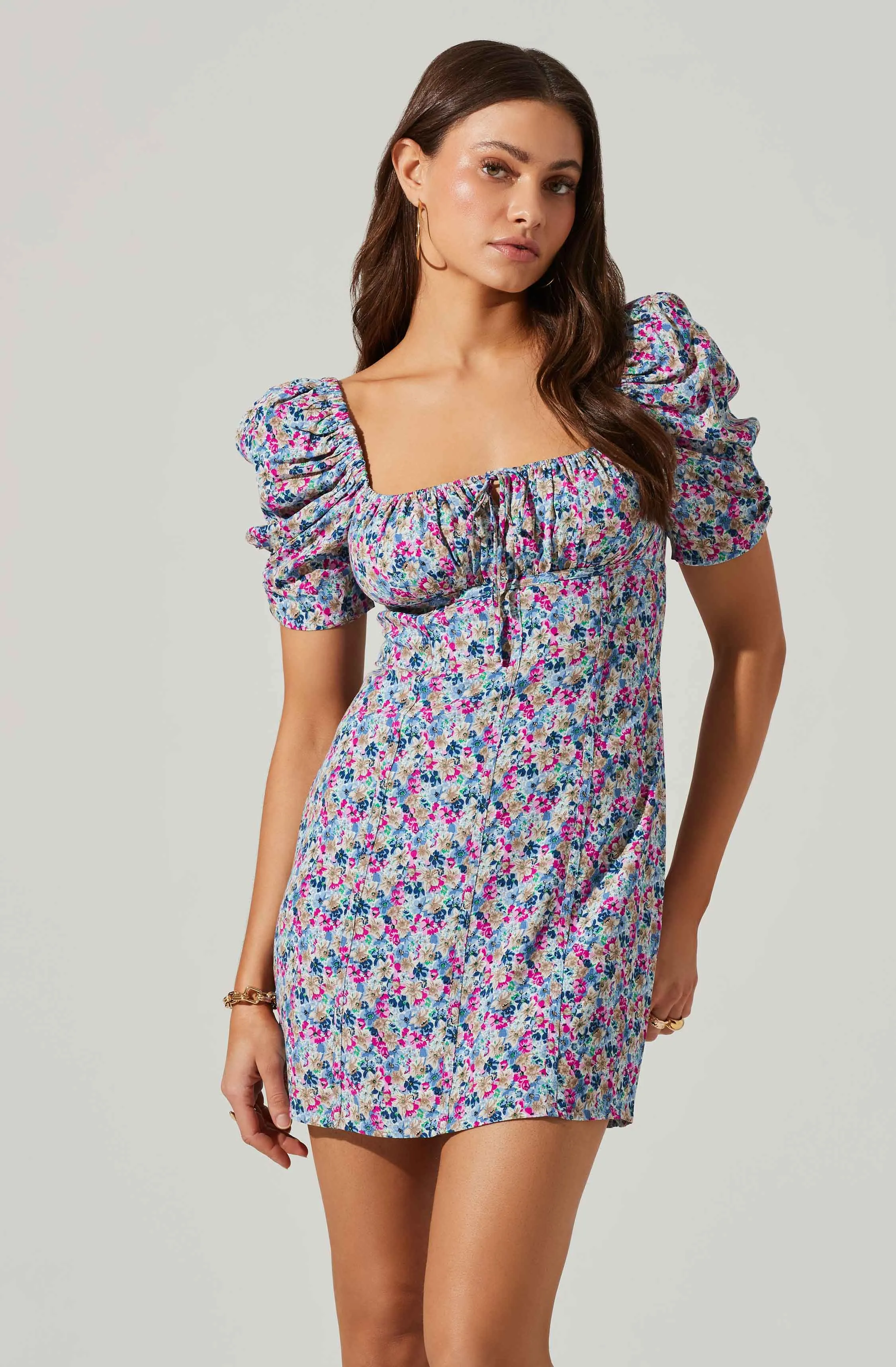 Floral Square Neck Puff Sleeve Mini Dress sold by Astr product image thumbnail 2