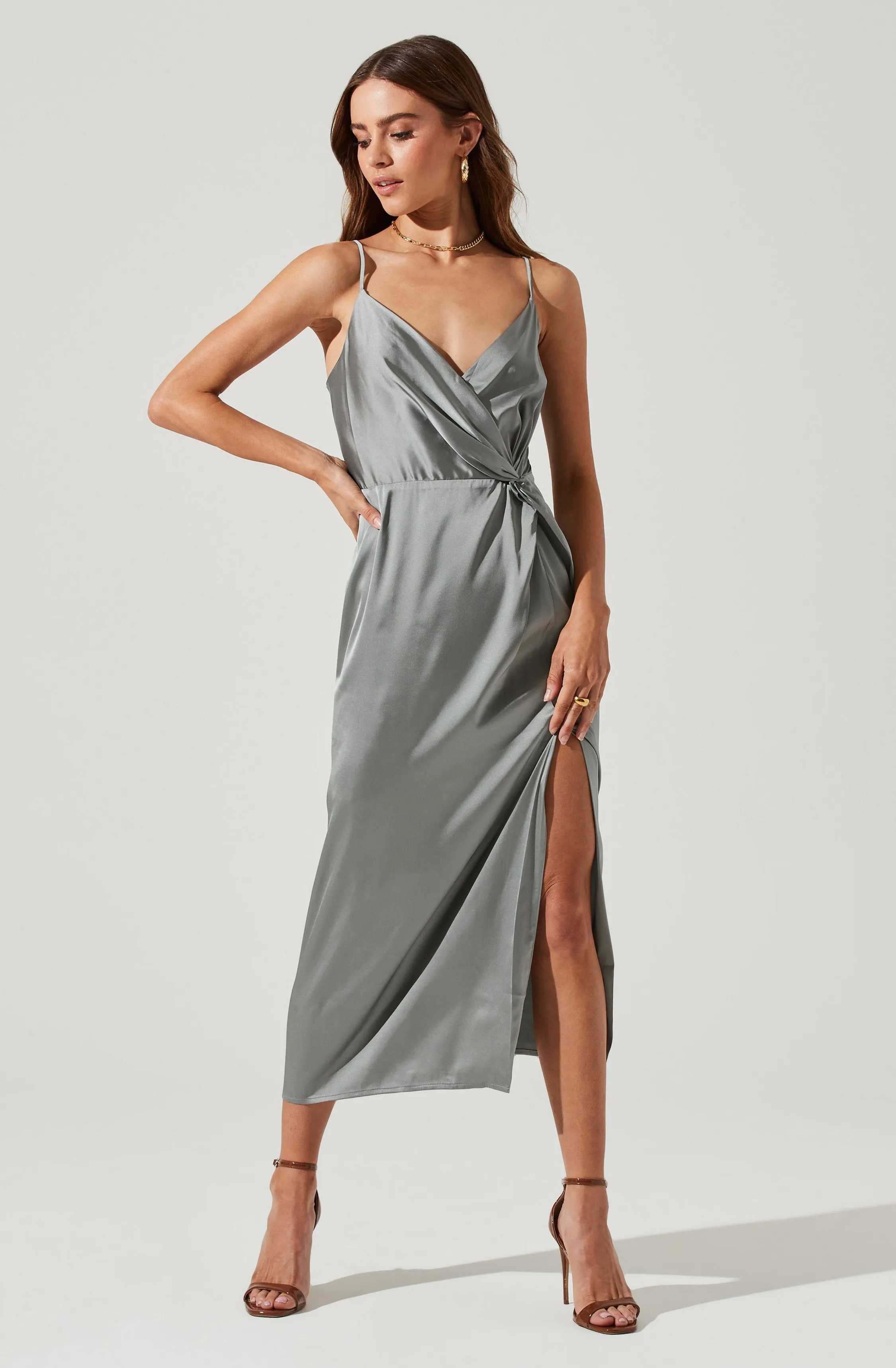 Twist Front Satin Midi Dress sold by Astr product image thumbnail 3