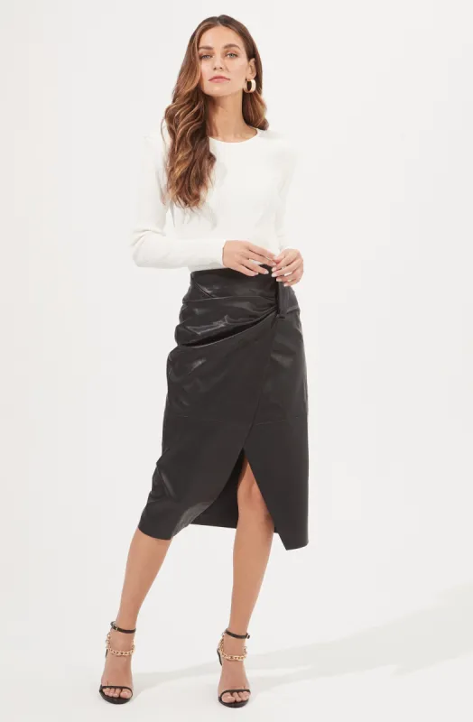 Kari Faux Leather Twist Front Midi Skirt sold by Astr